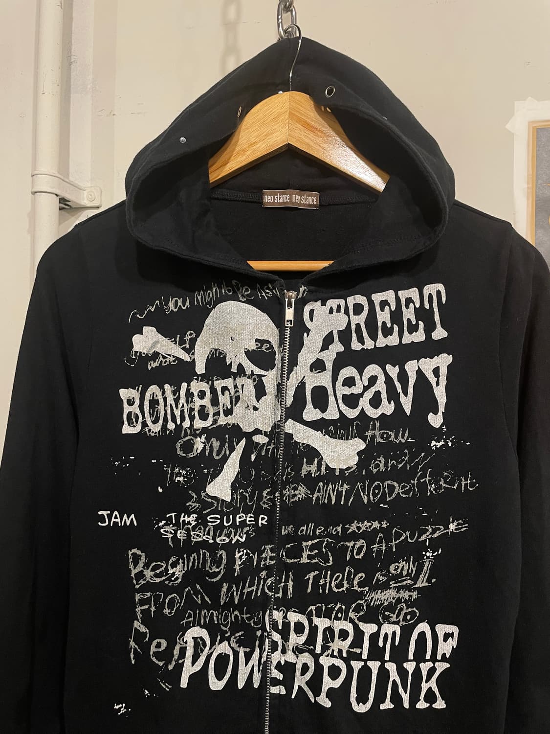 스컬 레터링 프린팅 블랙 후드집업 펑크 상품이미지5