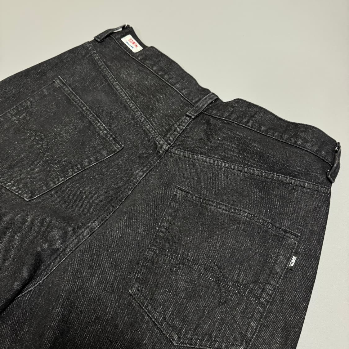 에드윈(EDWIN) 블랙컬러 워시드 코튼 와이드 루즈 데님 팬츠 상품이미지4