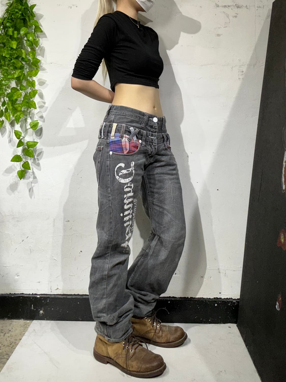 일본 빈티지 그레이 펑크 프린팅 더블 도킹 팬츠 청바지 M 상품이미지1