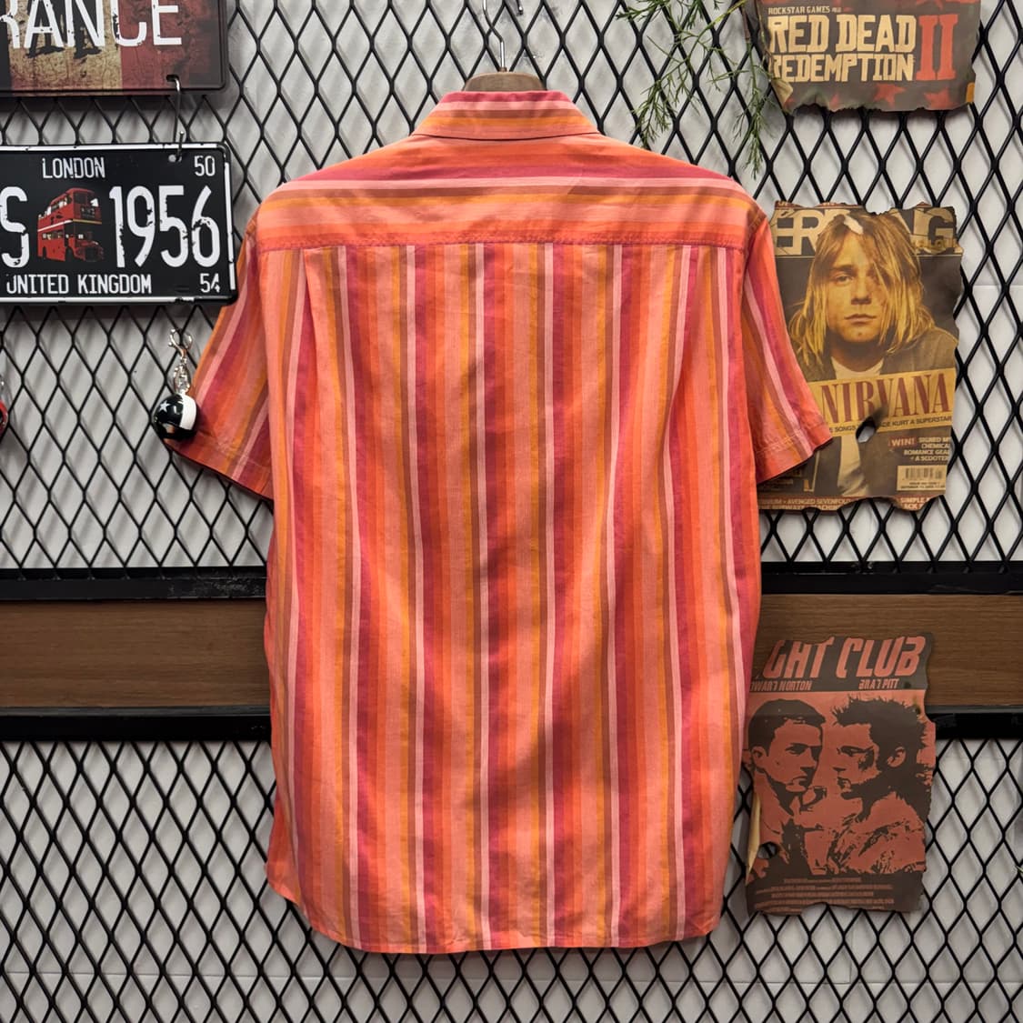 90s 미쏘니 스트라이프 반팔 셔츠 전면 원포켓 포인트 오렌지코랄 상품이미지2