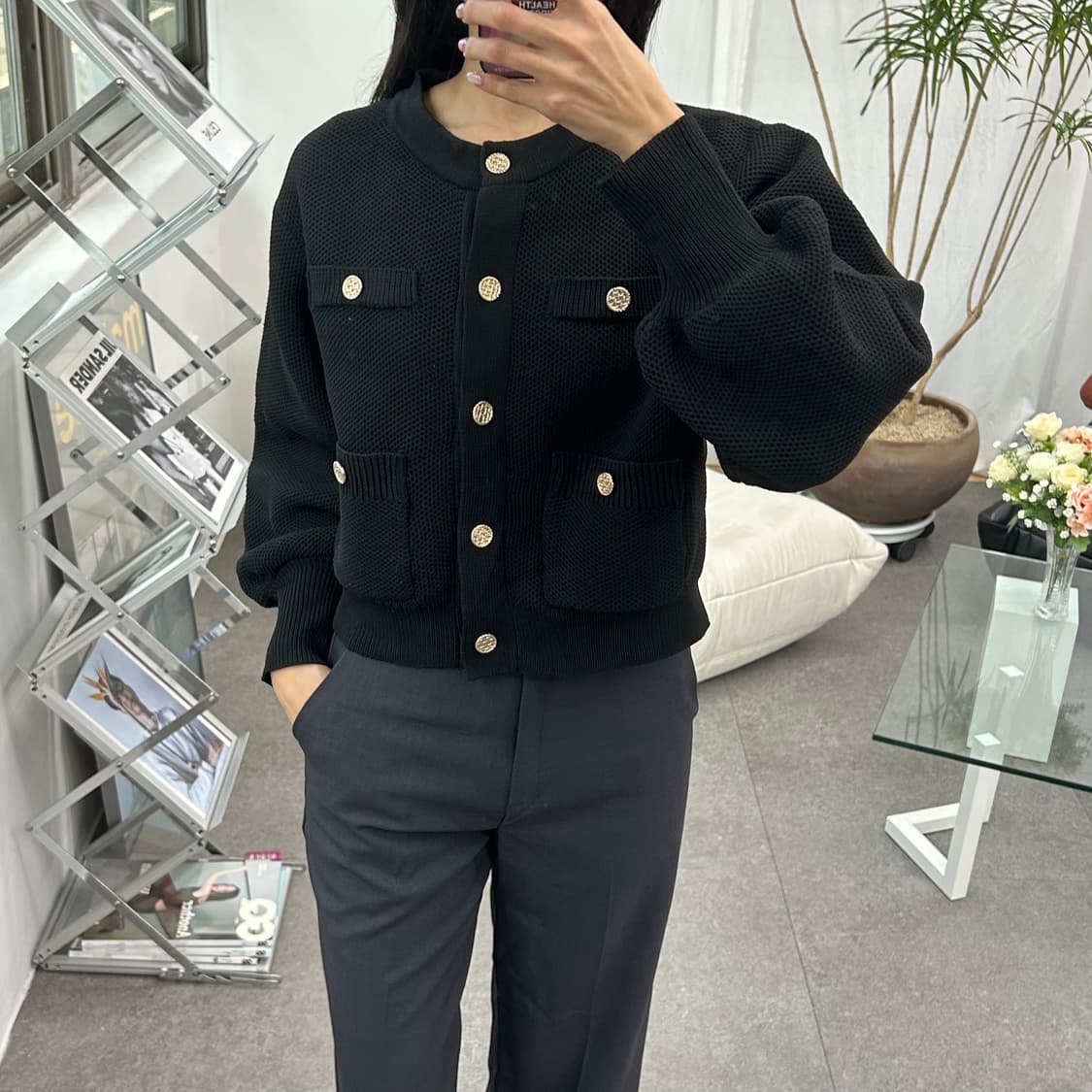 Ange Charme 블랙 골드버튼 니트 자켓 가디건 상품이미지2