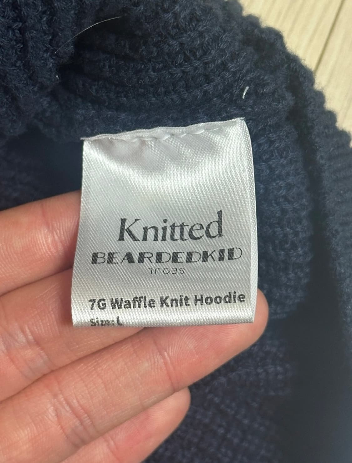 (L) 비얼디드키드 니티드 7G 와플 니트 후디 네이비 상품이미지4