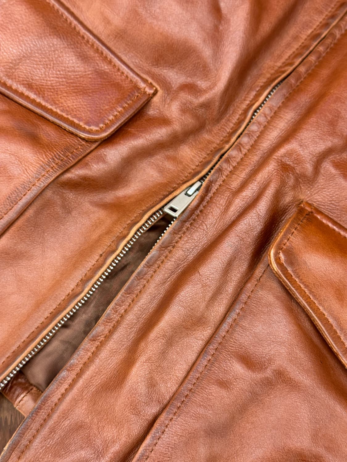 [새제품] 자라 오리진 리얼레더 소가죽 블루종 브라운 L 상품이미지4