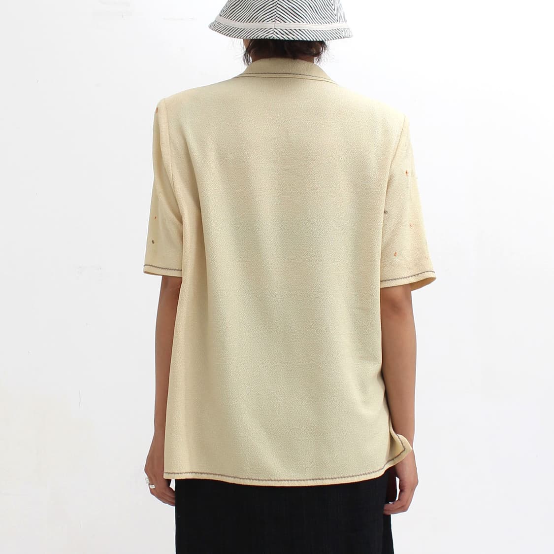 일본빈티지 옐로우 스티치 자수 반팔 블라우스 상품이미지9