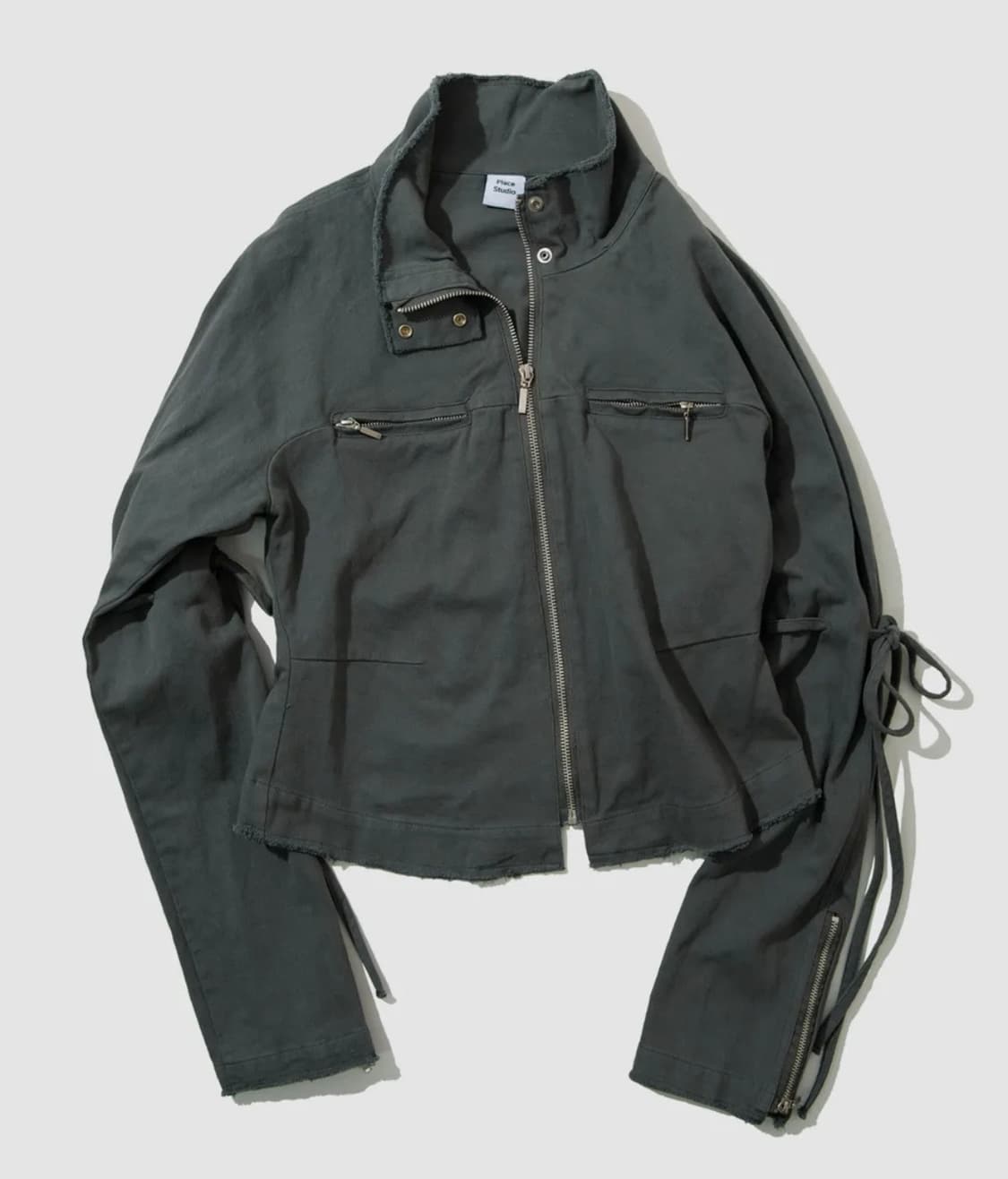 데미지 빈티지 워싱 스트링 라인 코튼 집업 자켓 [차콜] 상품이미지1