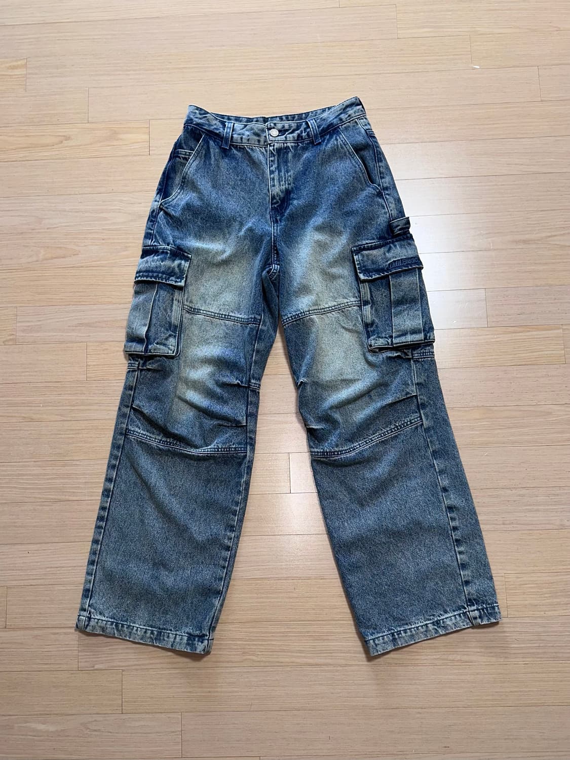 오드스튜디오 솔트 워싱 카고 와이드 파라슈트 데님 팬츠 S 상품이미지3