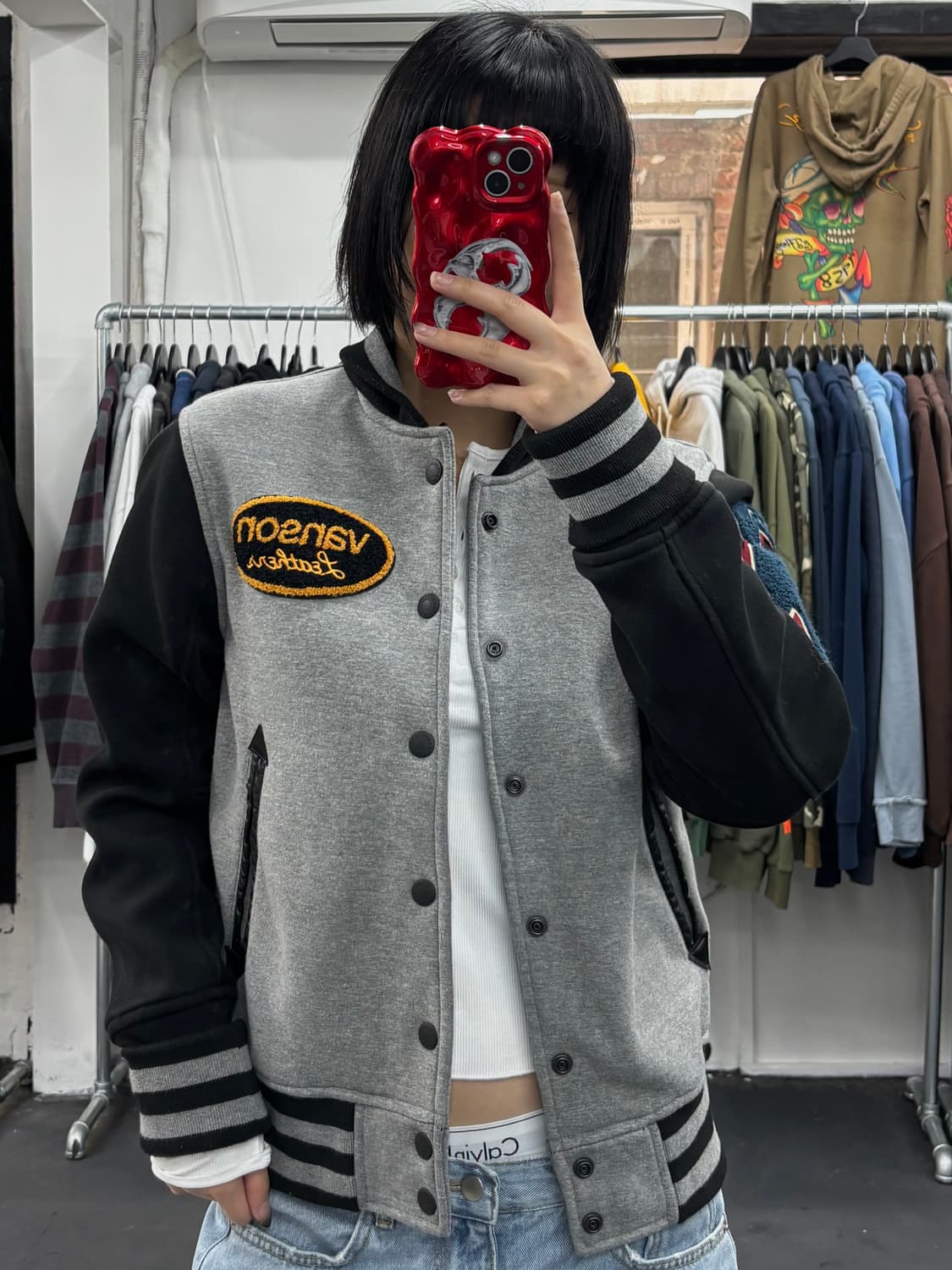 밴슨 레더 패치워크 후드 바시티 상품이미지6