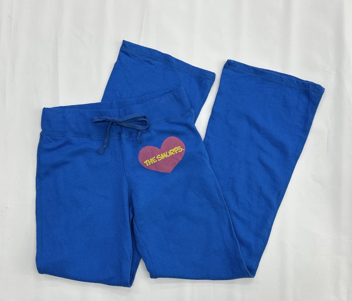 희귀매물 스머프 프린팅 로우라이즈 블루 와이드팬츠 트레이닝 데코라 갸루 상품이미지4