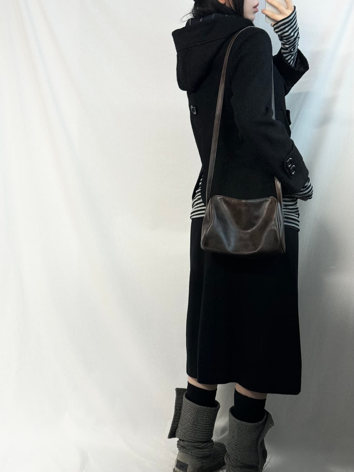 벨티드 버튼 디테일 램스울 후디드 코트 상품이미지4