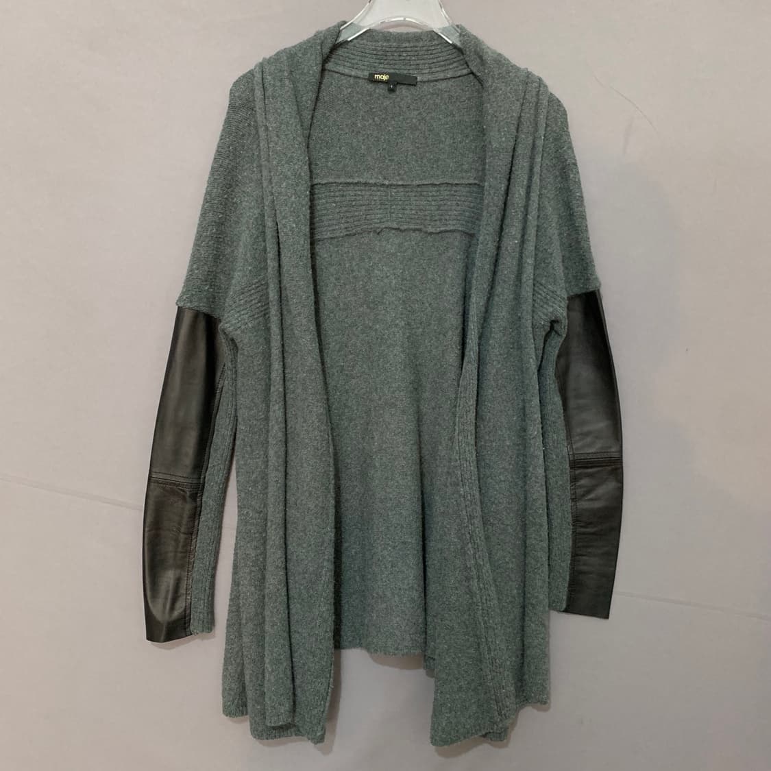 1 MAJE 마쥬 양가죽 배색 오픈 숄카라 니트 가디건 상품이미지2