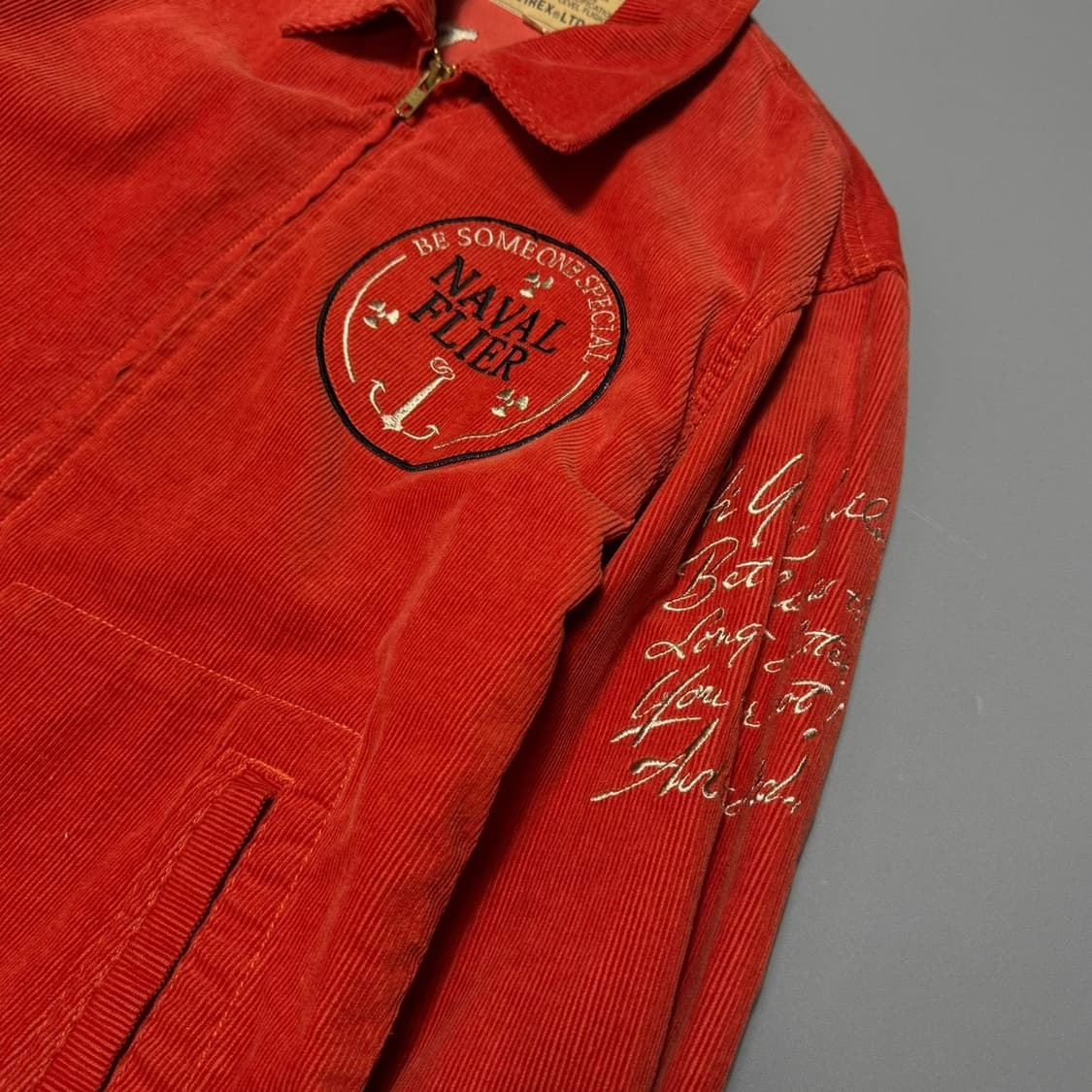 아비렉스 오렌지컬러 양면 자수로고 나발 플라이트 코듀로이 블루종 자켓 상품이미지5