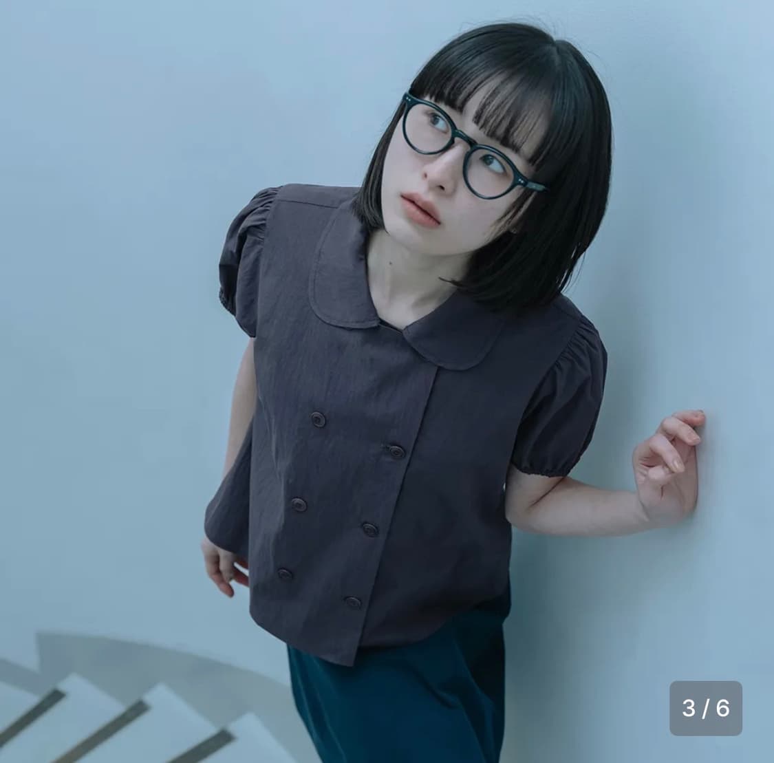 오헤시오 라운드 카라 더블 블라우스 딥퍼플 상품이미지2