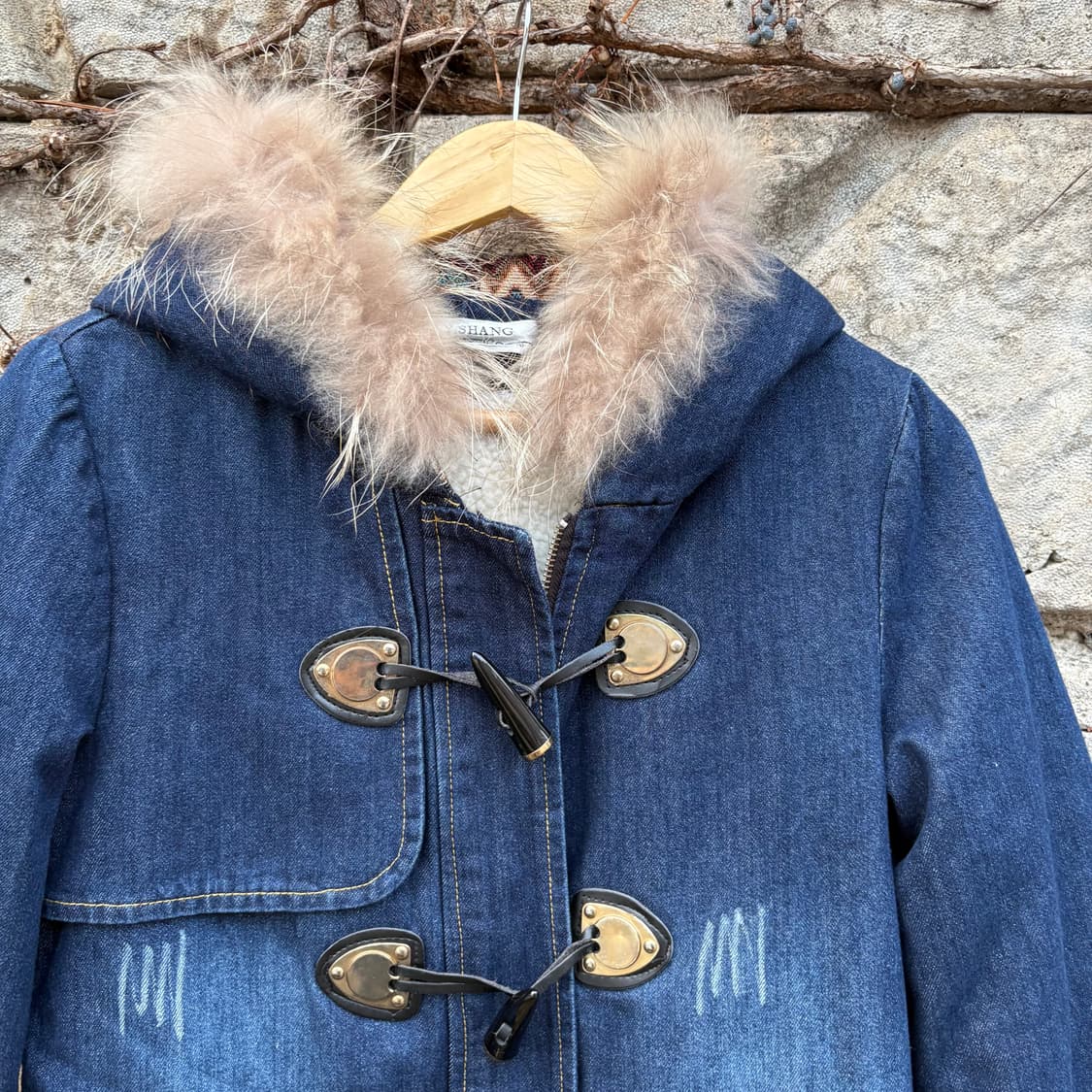 여성 빈티지 보헤미안 모리 패치 자수 Y2k 퍼 데님 더플 코트 상품이미지6