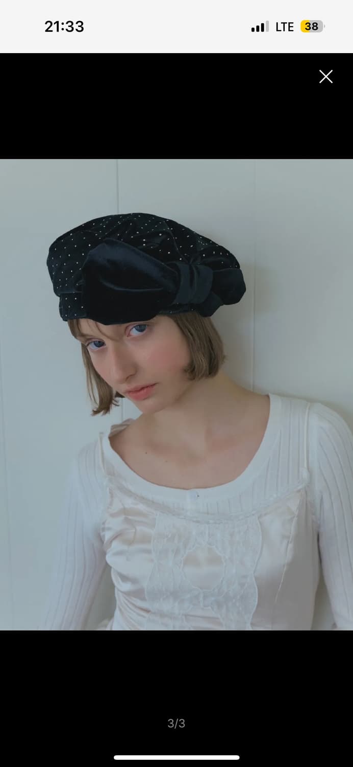 포에지담 벨벳 보우 베레모 블랙 새상품 착용X 상품이미지3