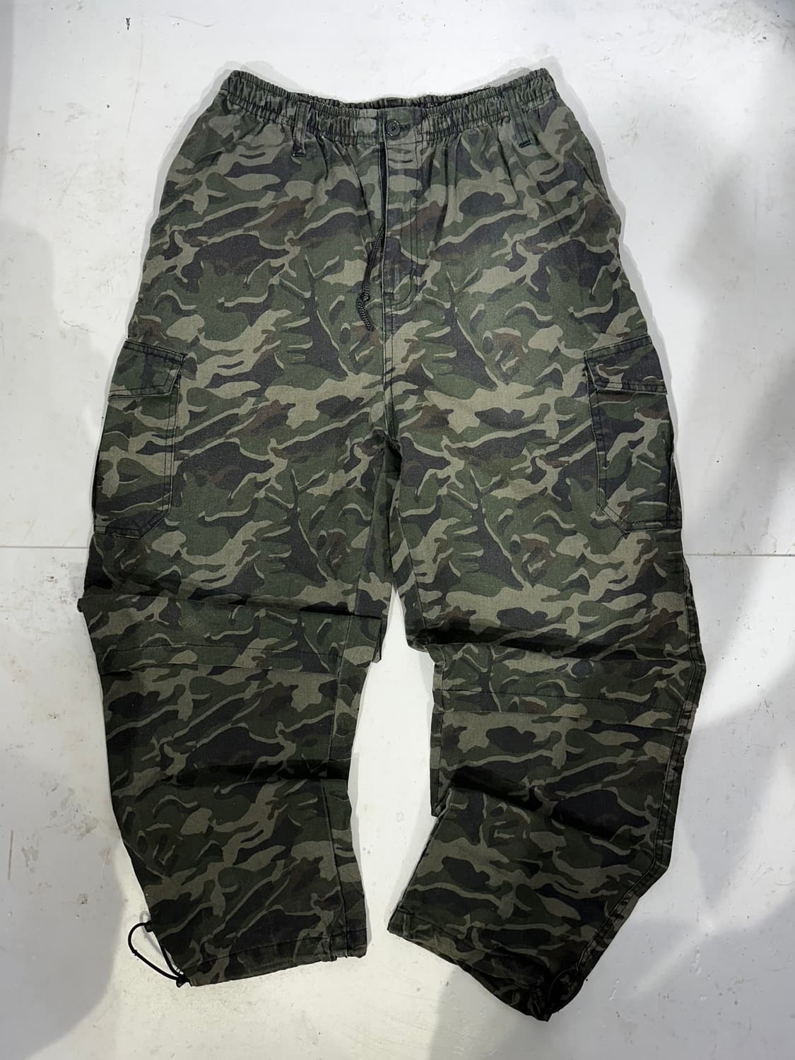 일본 빈티지 카키 카모 밀리터리 와이드 카고 팬츠 L 상품이미지4