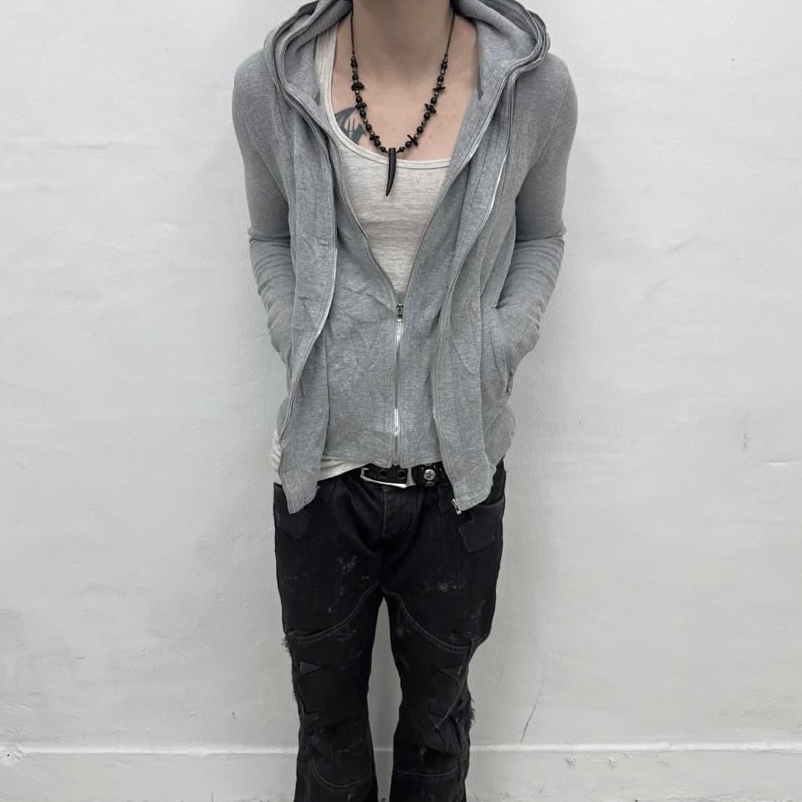 Grey double zip hoodie 상품이미지3