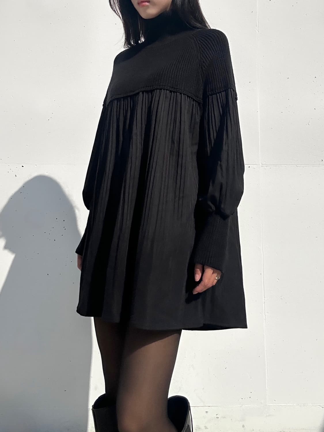 Ribbed pleats mix ops / black 상품이미지3