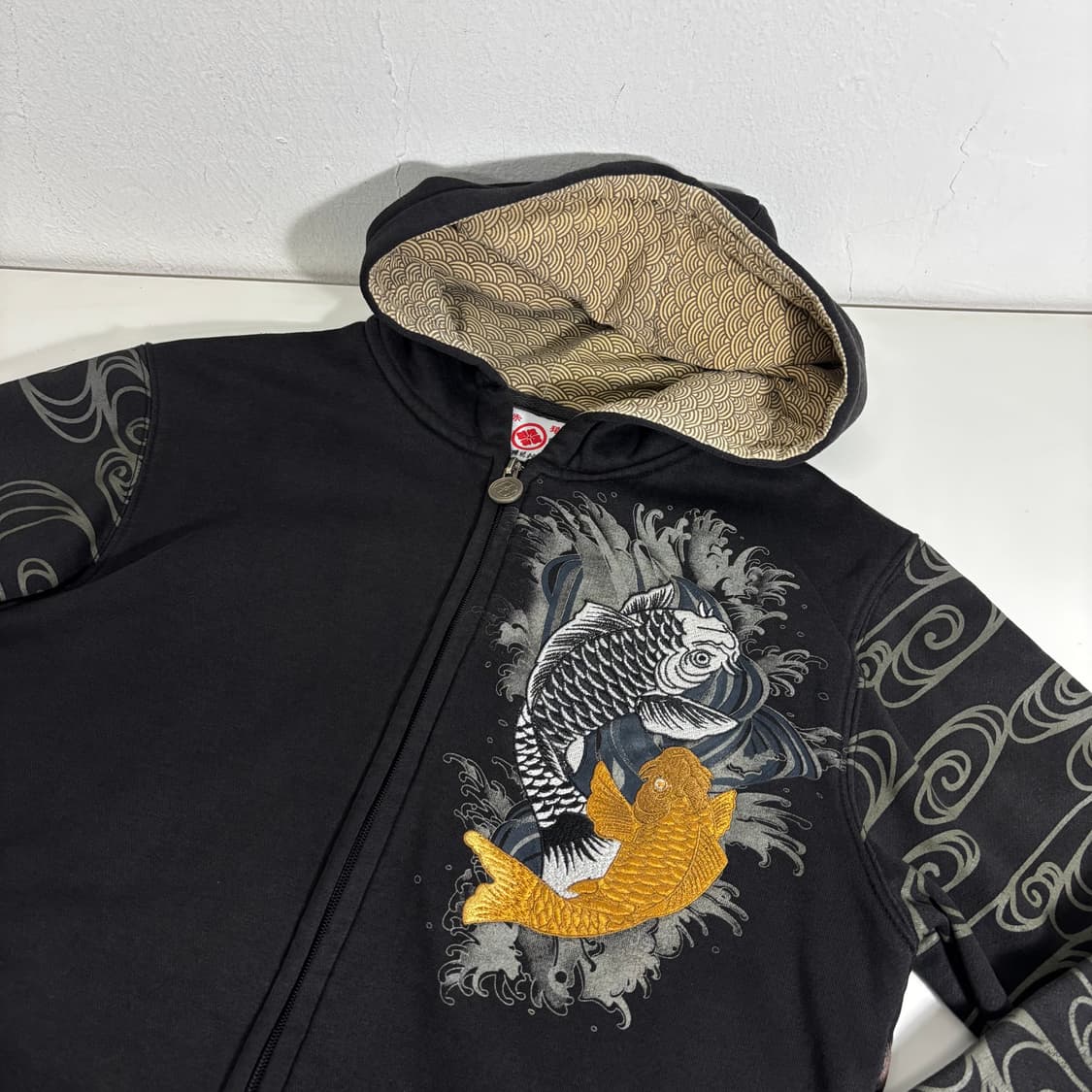 M 재팬빈티지 블랙 이레즈미 잉어자수 스웻코튼 후드집업 상품이미지1