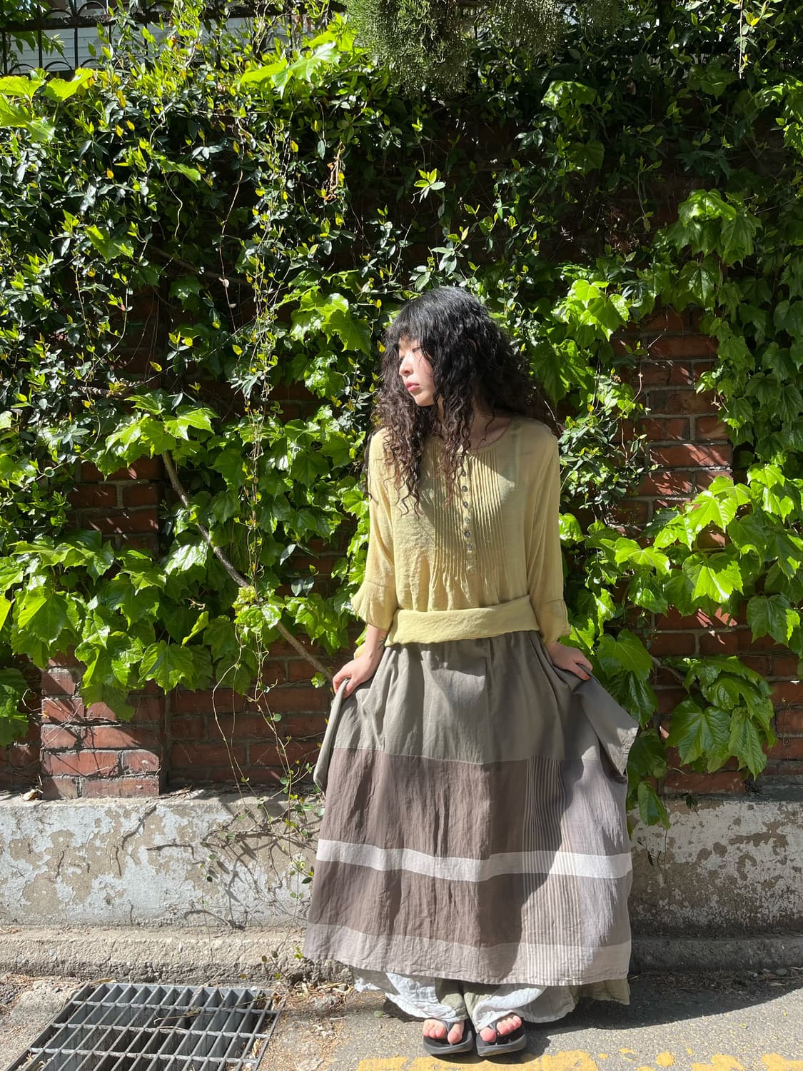 빈티지무드 줄무늬 롱 스커트 상품이미지1