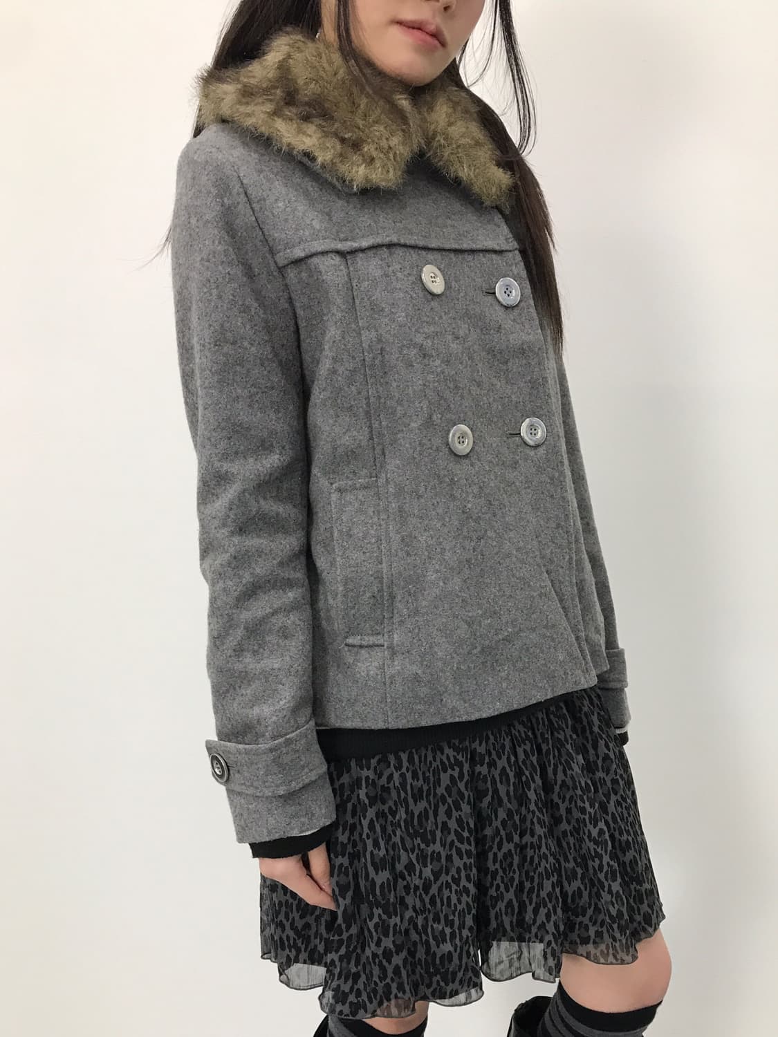 earth music Wool Blend Fur Double Coat 상품이미지3