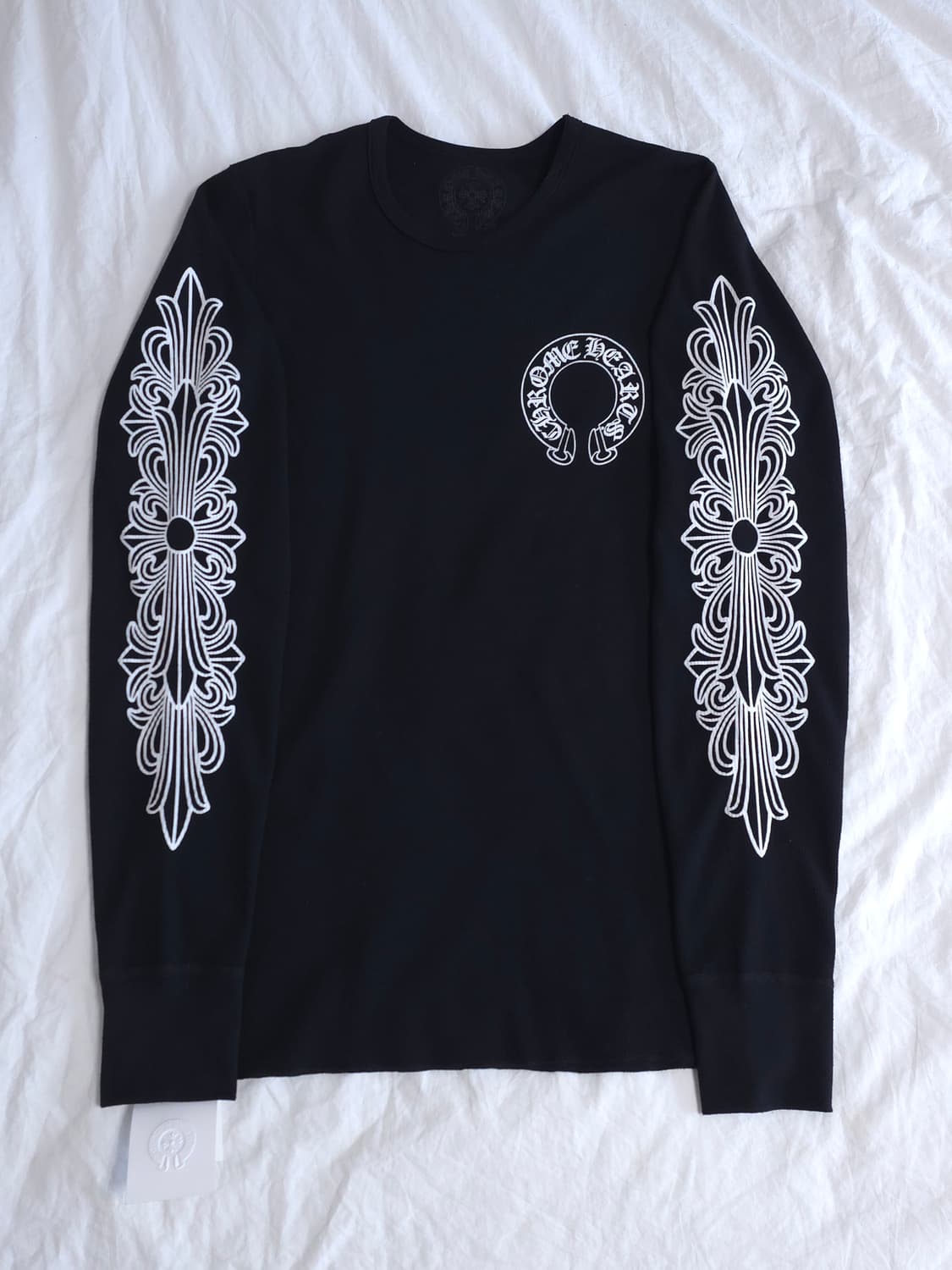 [L] 크롬하츠 홀스슈 와플 써멀 플로랄 롱슬리브 블랙 상품이미지1