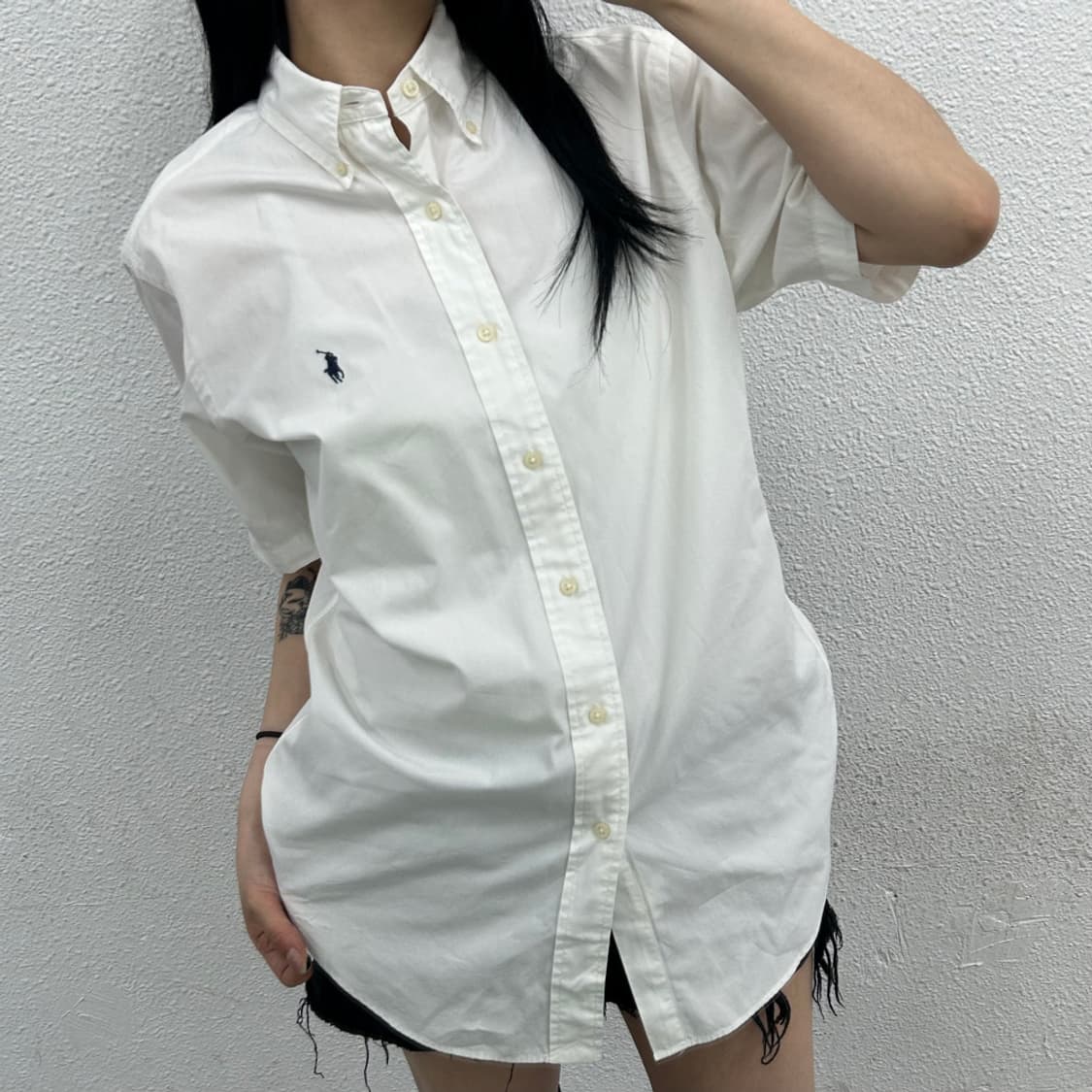 폴로 랄프로렌 네이비포니 화이트 반팔 셔츠 S 상품이미지1