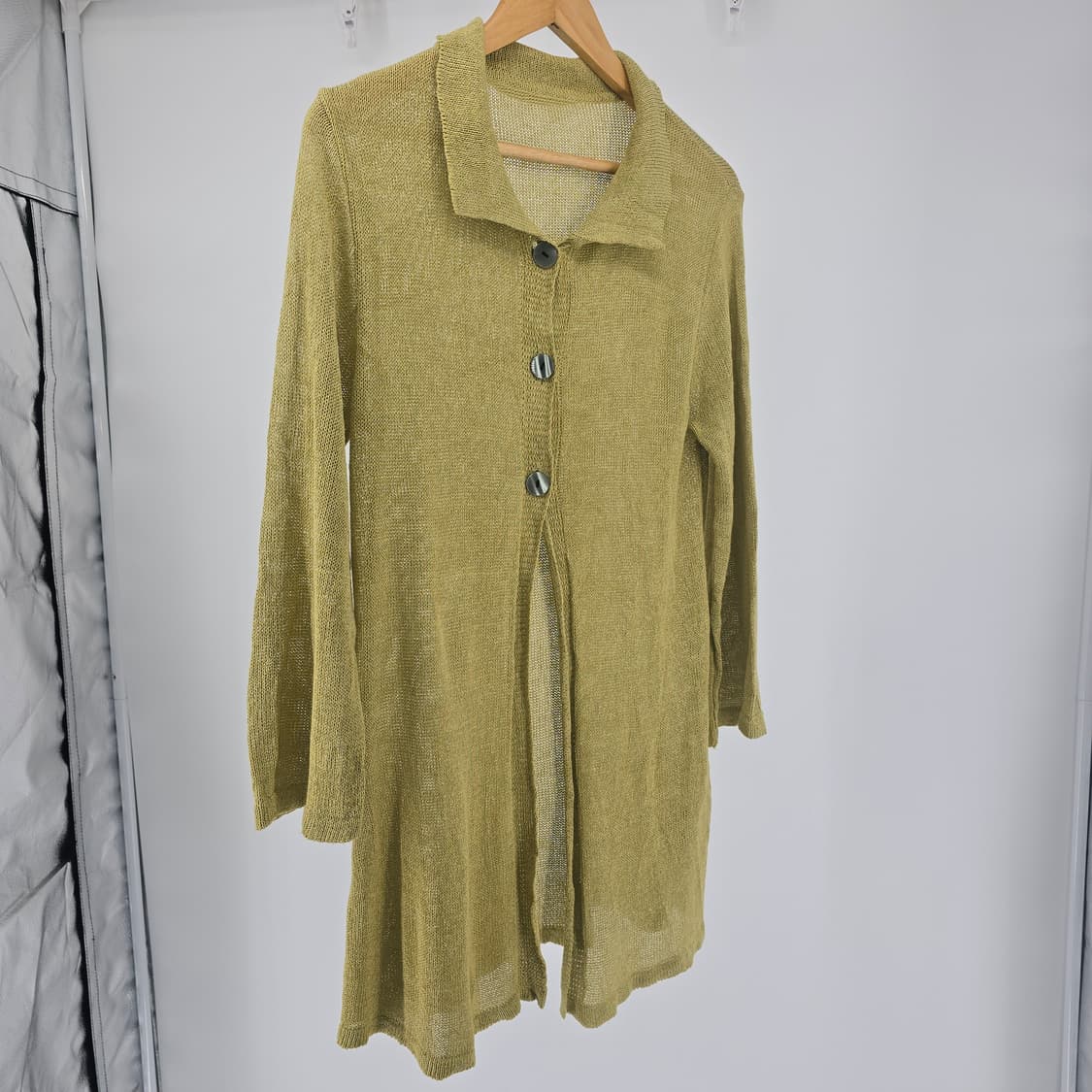 모리걸 일본 빈티지  내추럴  린넨 롱 썸머 가디건 올리브색 상품이미지1