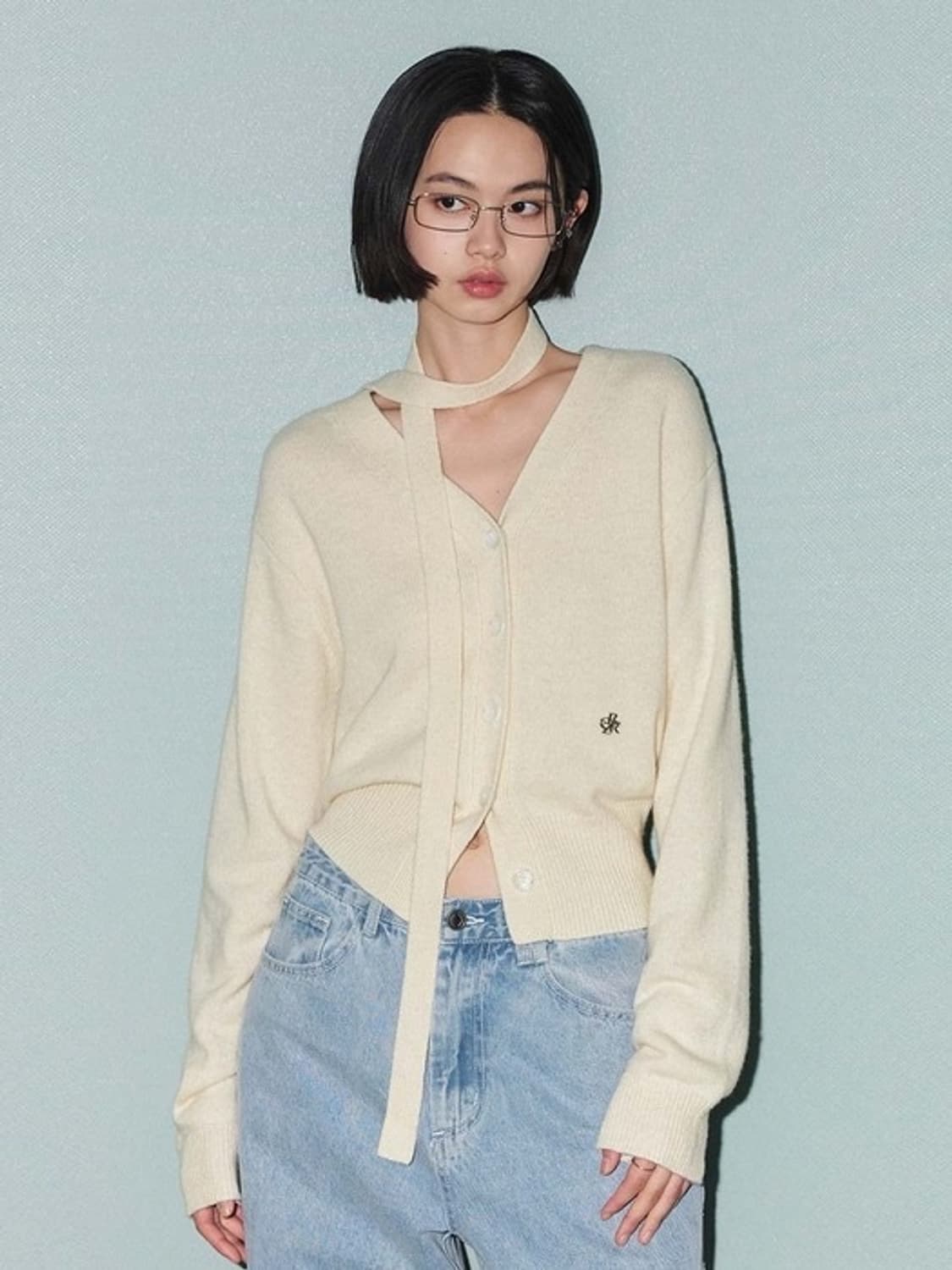 시티브리즈 울 브이넥 스카프 세트 가디건_CREAM 상품이미지1