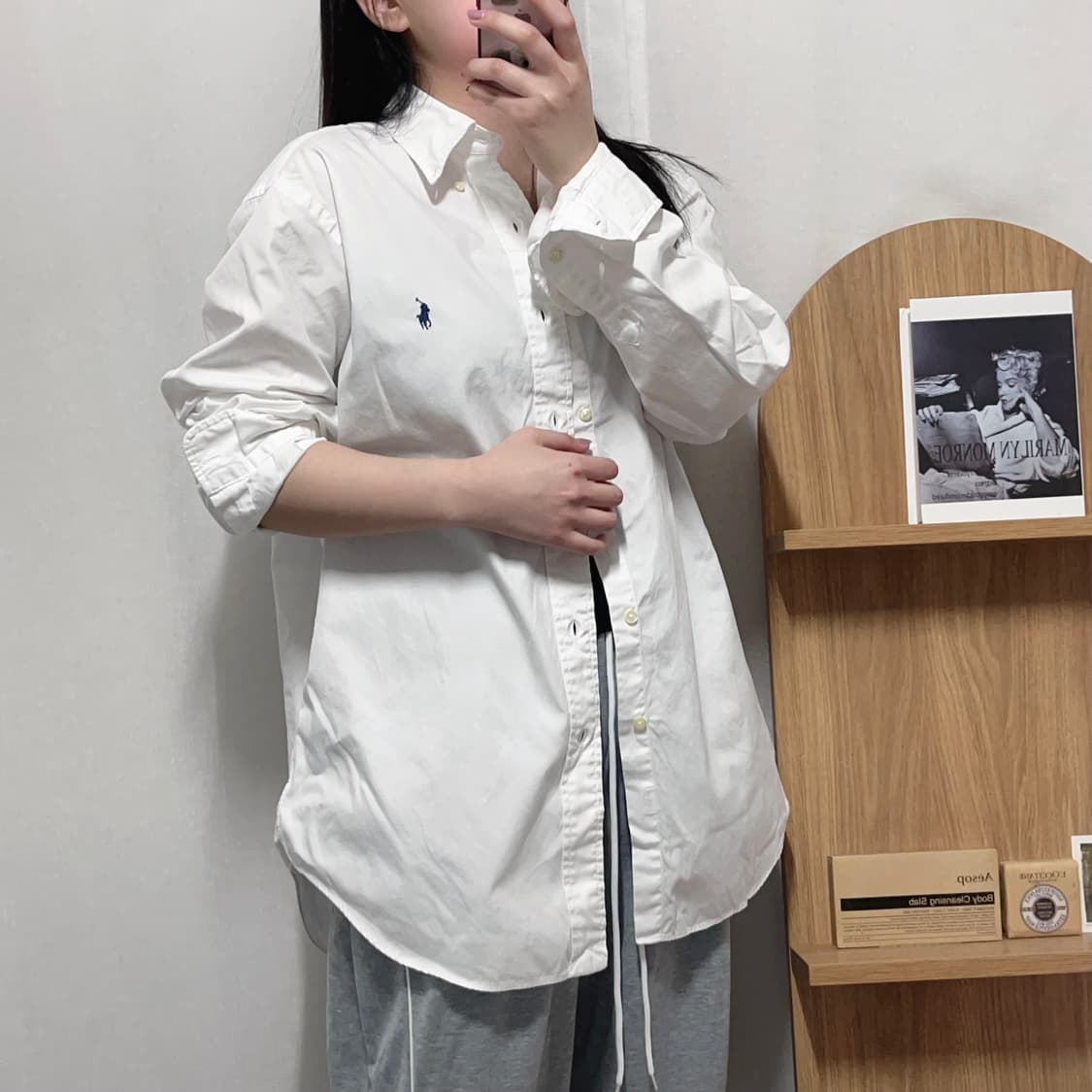 [정품] 폴로 화이트 / 네이비포니 솔리드 셔츠 [ 16 ] 상품이미지3