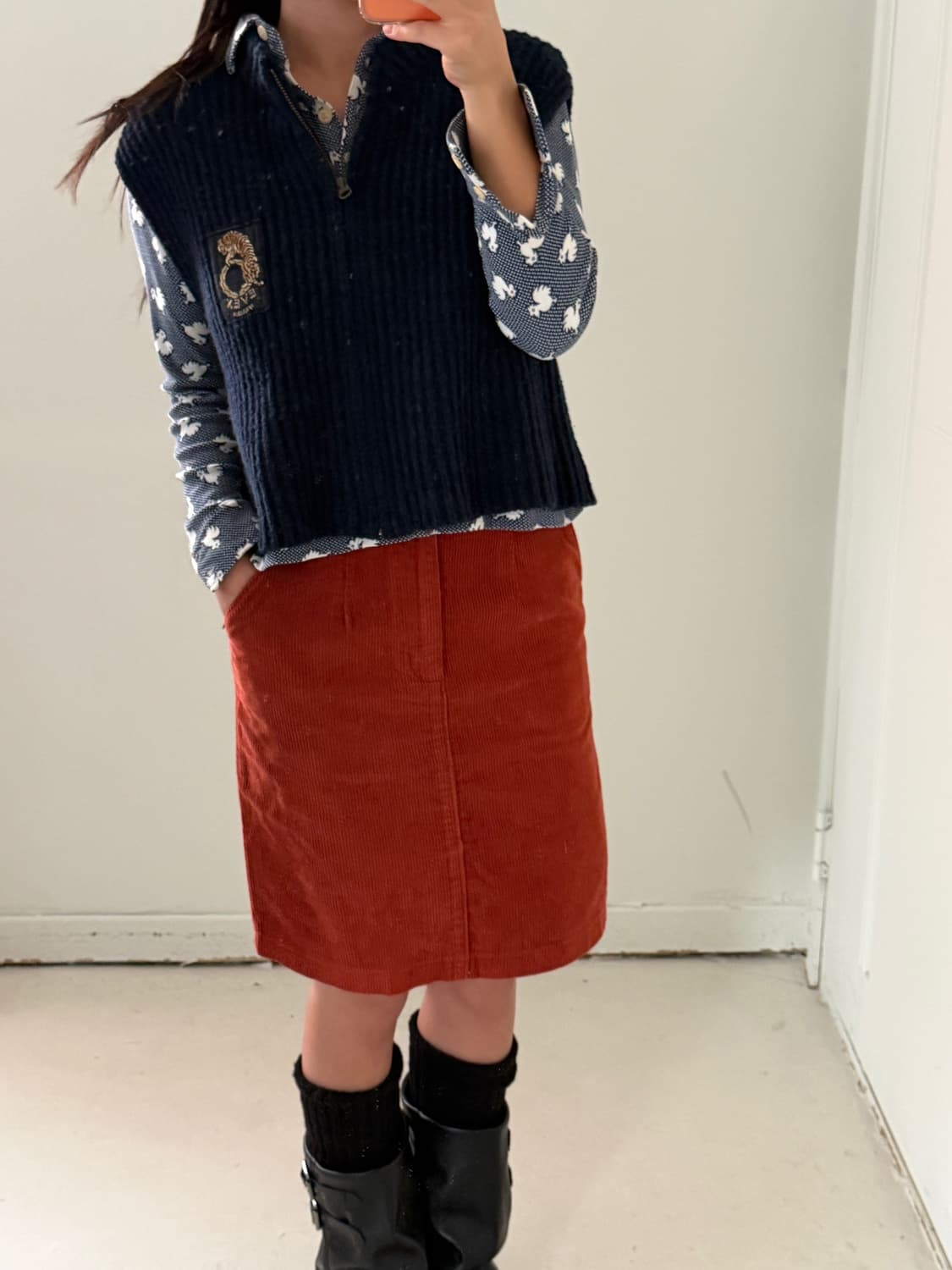 일본빈티지 오렌지 코듀로이 미디스커트 상품이미지5