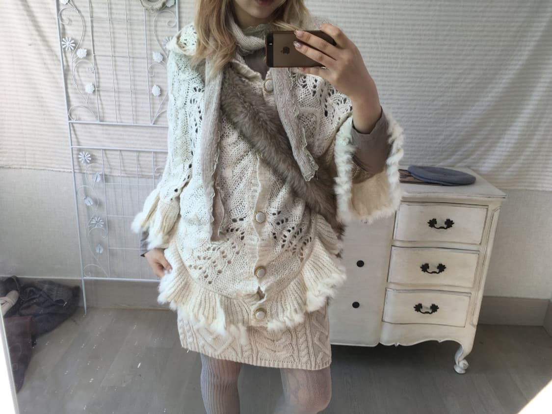 일본빈티지 아이보리 케이블 니트 미니스커트 상품이미지4