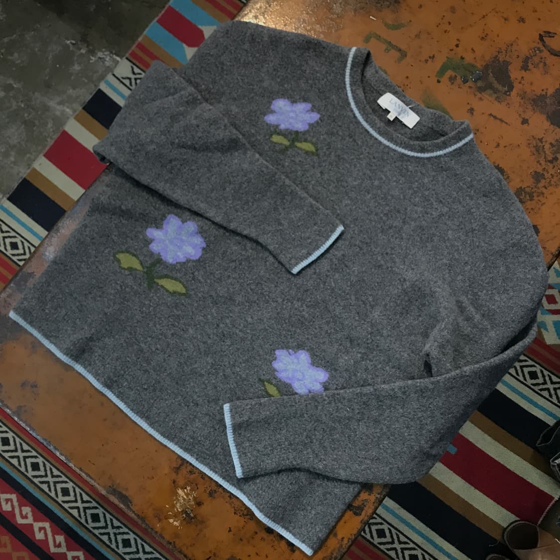 랑방 그레이 플라워 패턴 울 니트 여성 66 77 사이즈  상품이미지2