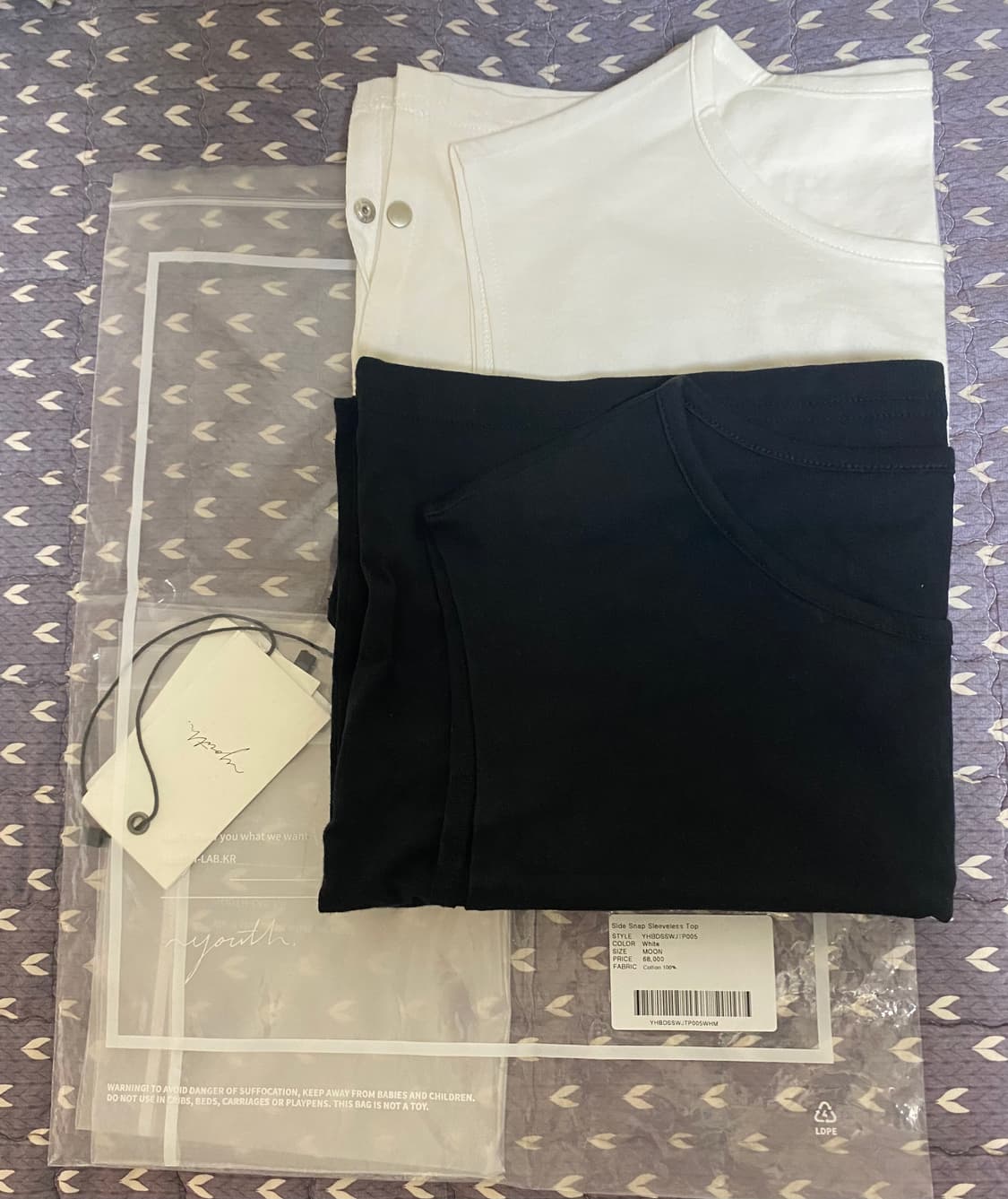 유스 사이드 스냅 슬리브리스 m 블랙, 화이트 상품이미지2