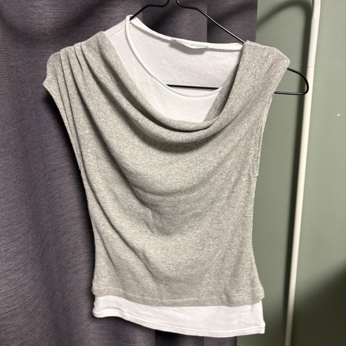 ZARA 자라 그레이 레이어드 드레이프 반팔 티셔츠 상품이미지1