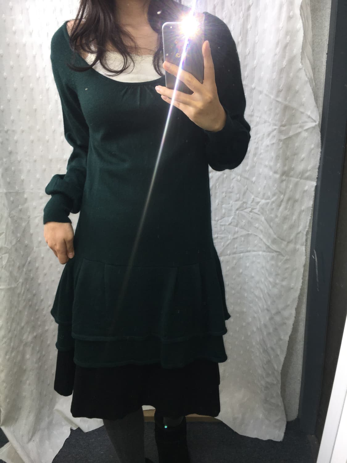 다크 그린 프릴 니트 원피스 상품이미지5