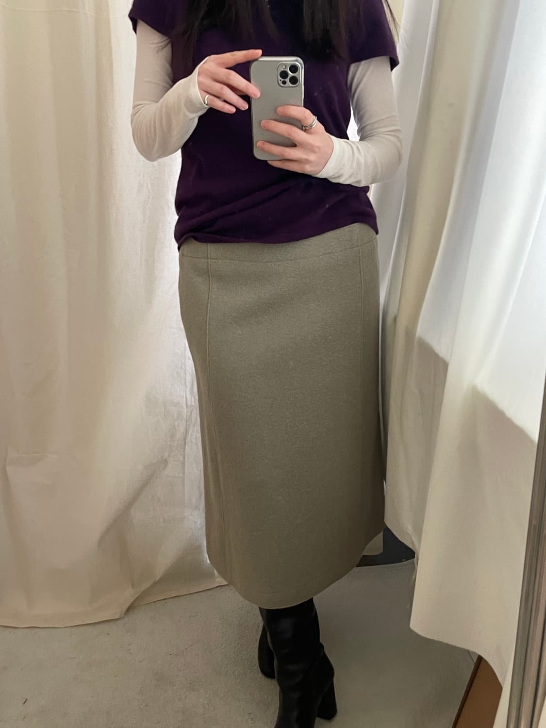 vintage mint gray boucle midi skirt 상품이미지3