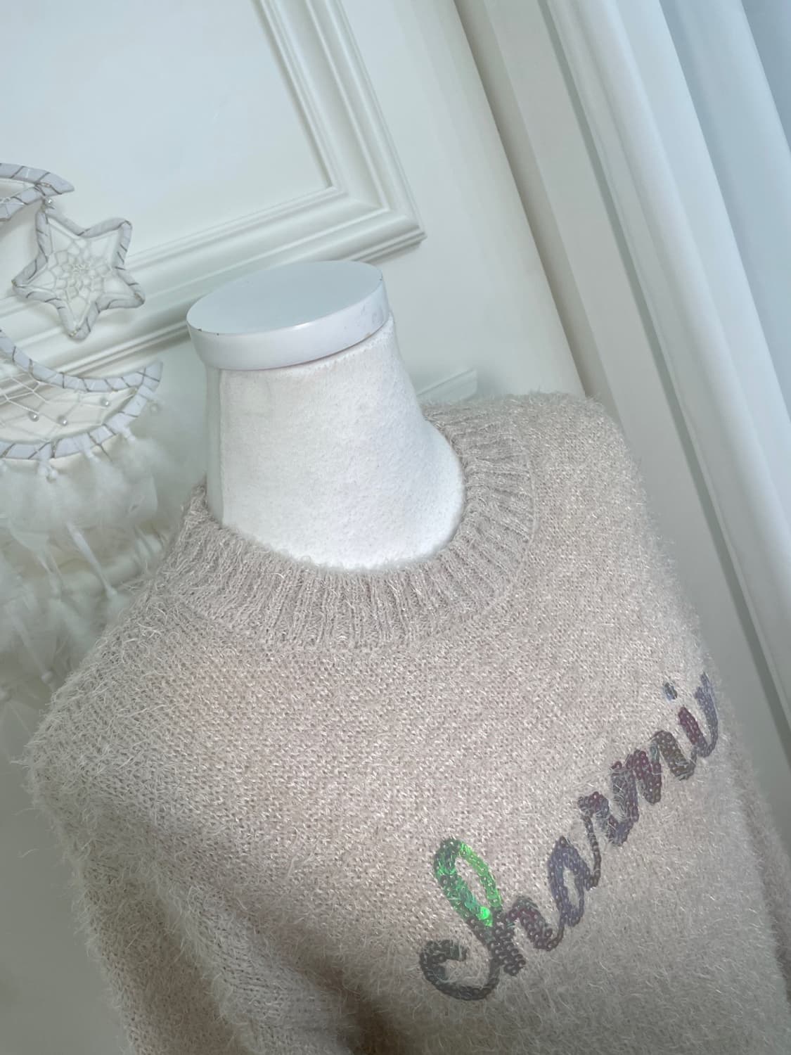 cream ivory spangle point shaggy knit op 상품이미지8
