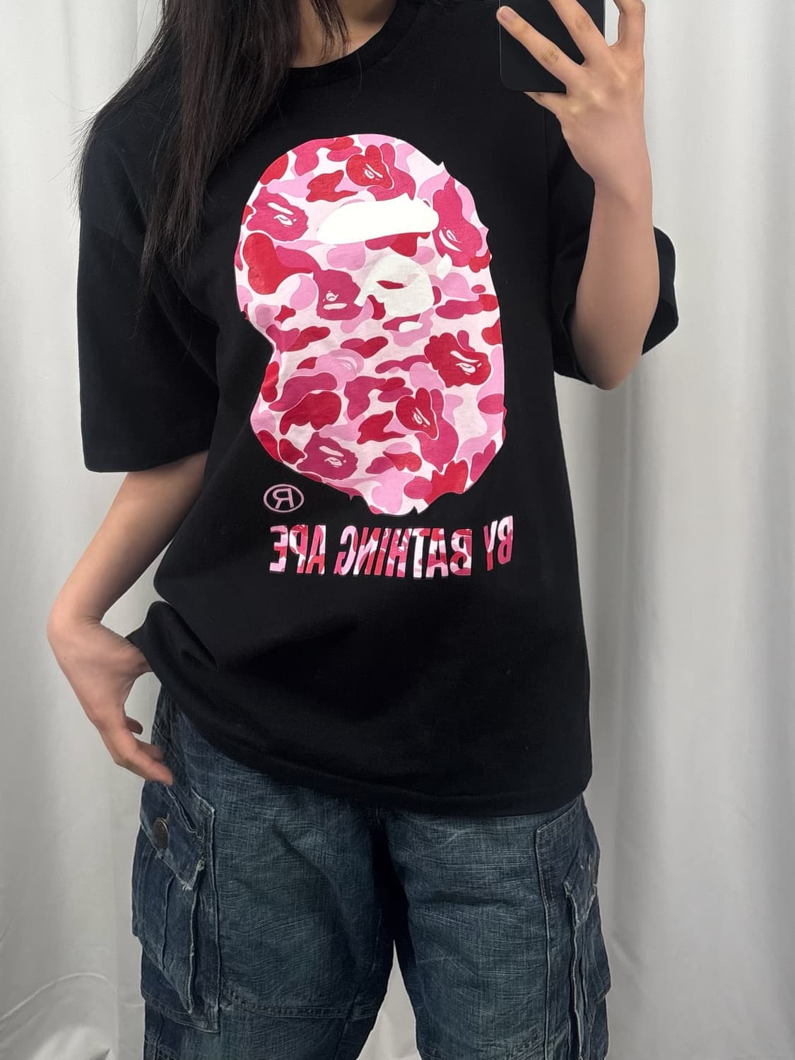 베이프 핑크 ABC 카모 블랙 반팔 상품이미지2