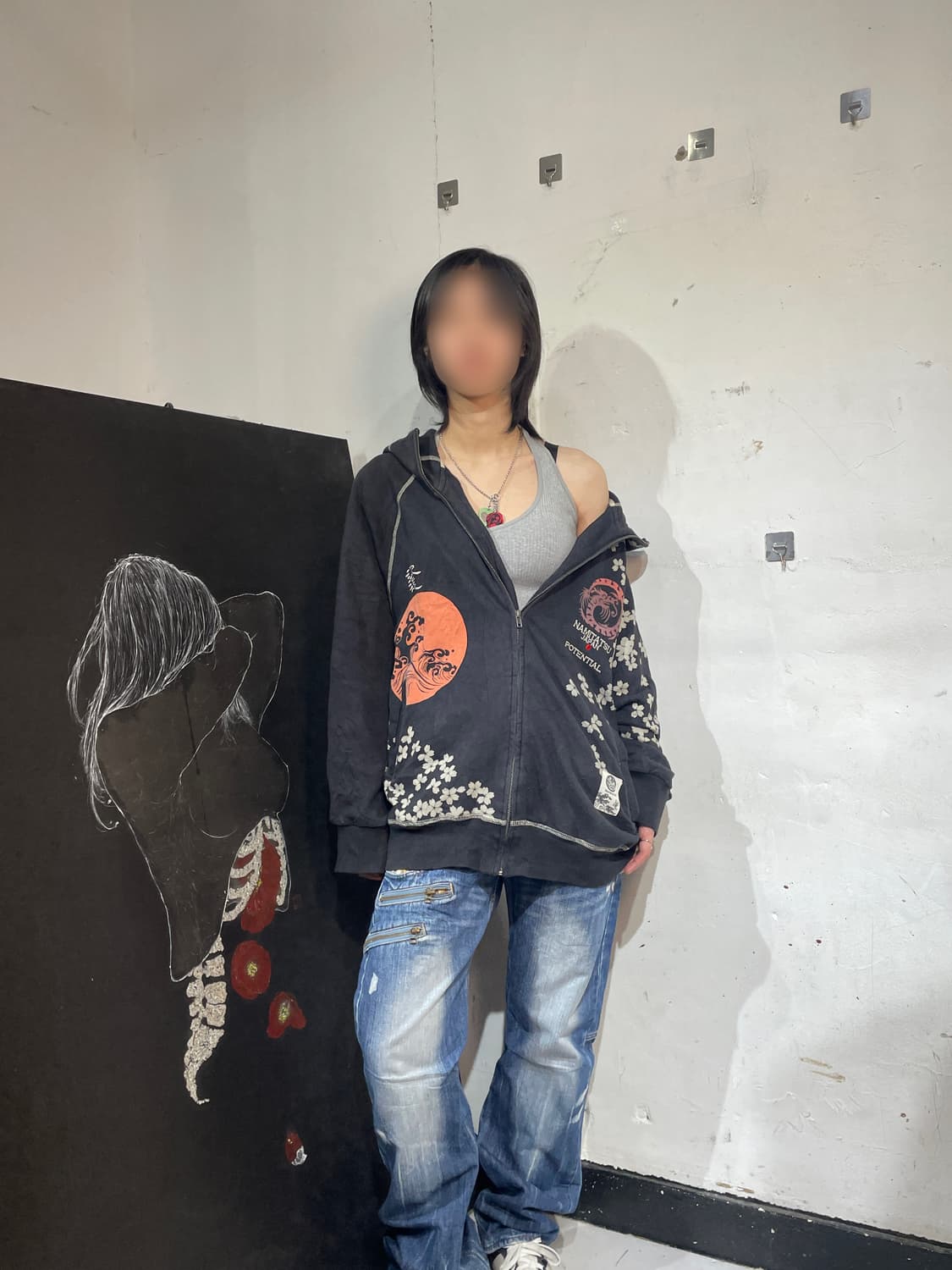 일본빈티지 NAMITATSU 재패니즈 오리엔탈 프린팅 후드집업 XL 상품이미지2