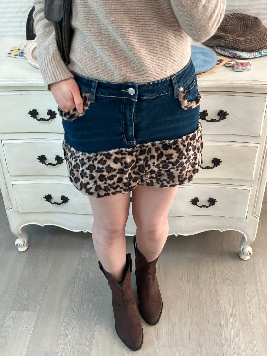 jpn vintage 데님 호피 미니스커트 y2k 스트릿 갸루 펑키 상품이미지5