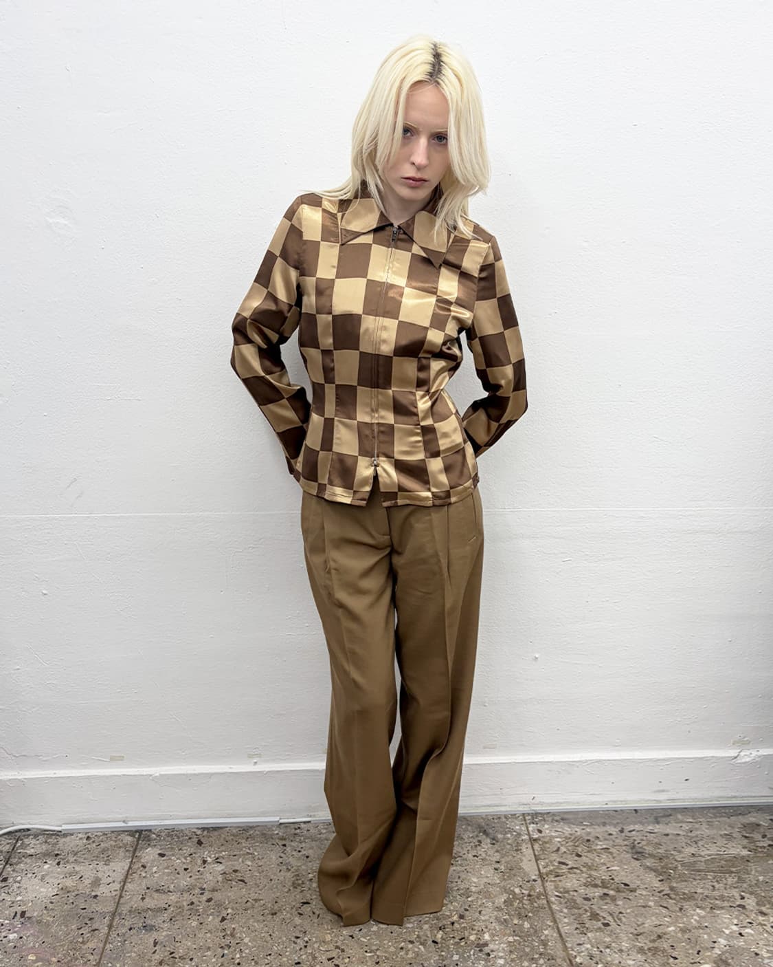 빈티지 새틴 체크 자켓 상품이미지6