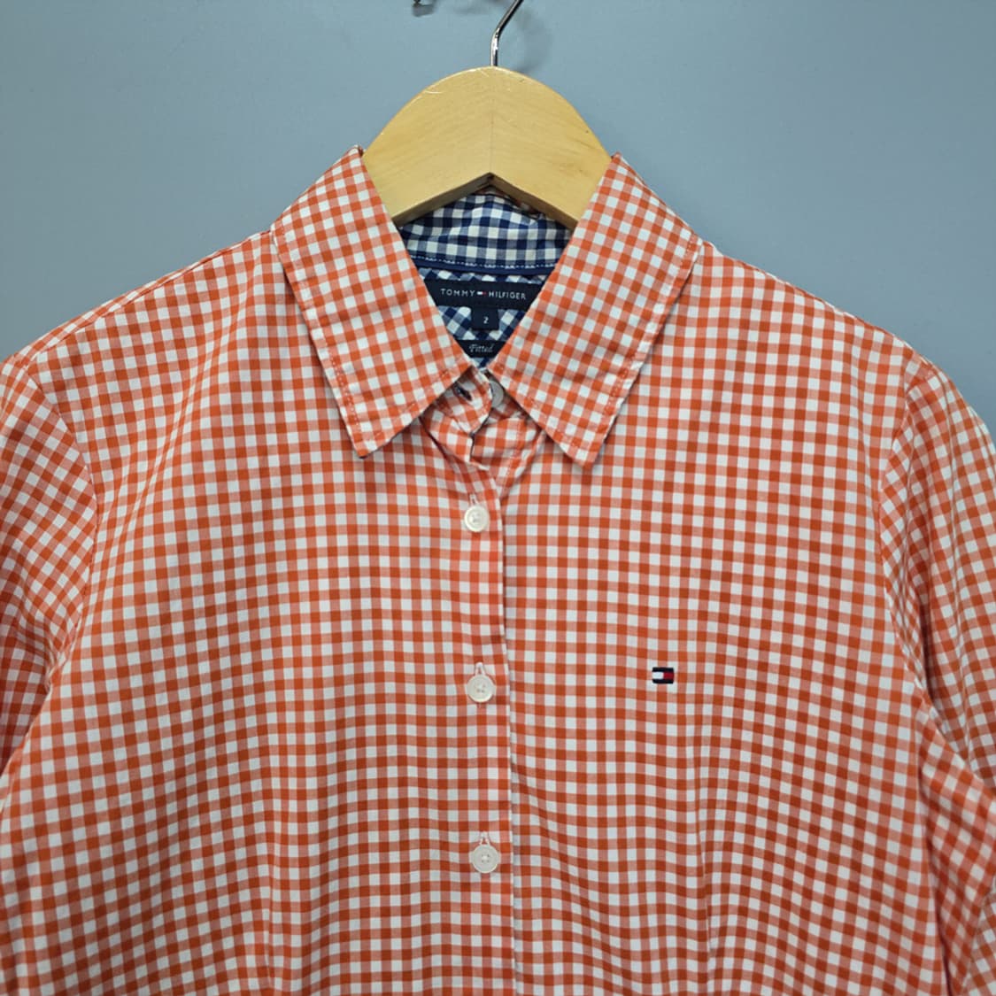 타미힐피거 깅엄 체크 셔츠 오렌지 85 상품이미지2