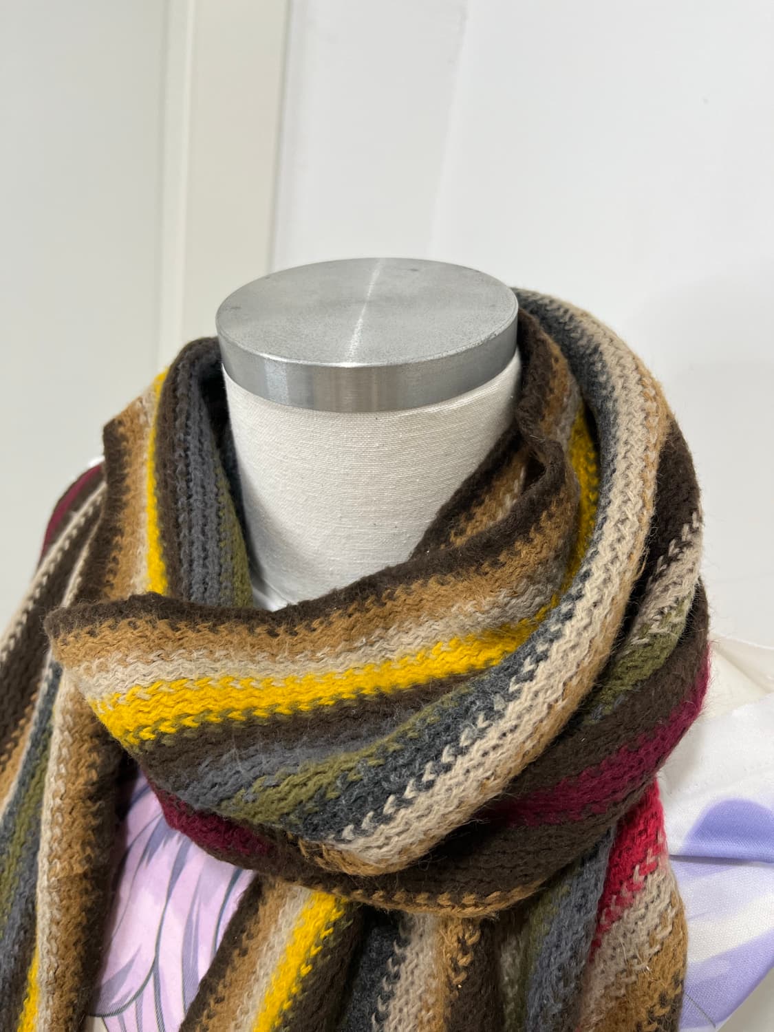 일본 빈티지 모리걸 무지개떡 테슬 뜨개 머플러  상품이미지3