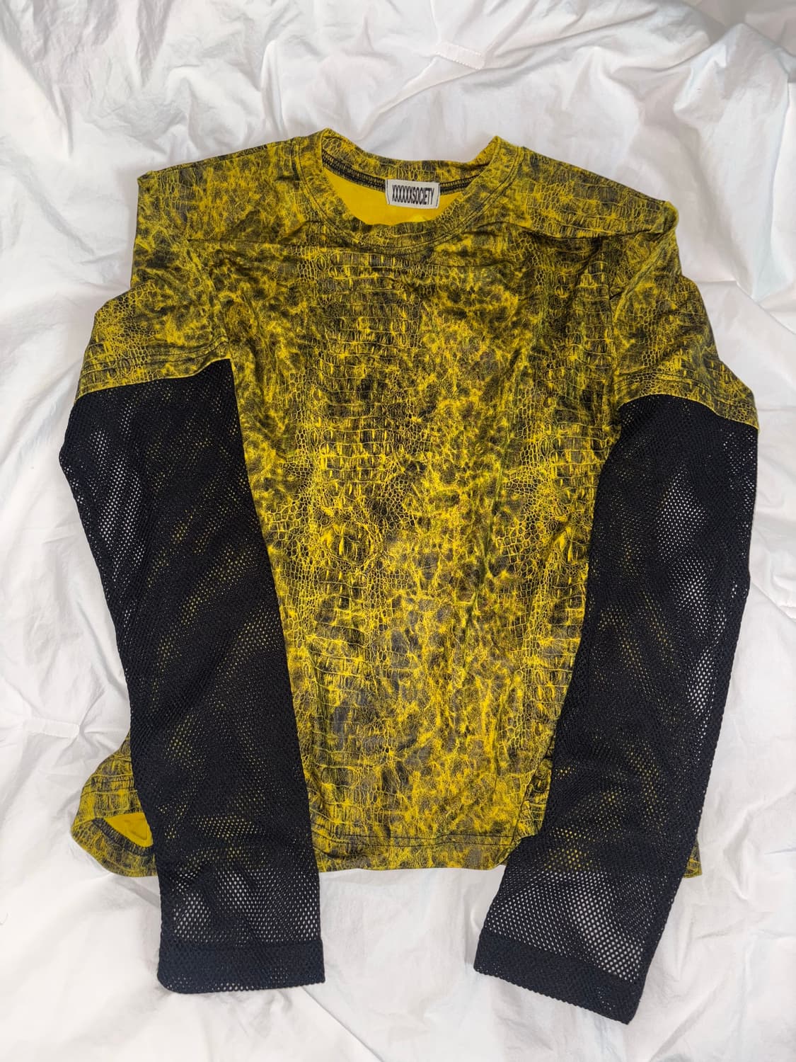 MOSAIC SOCIETY 옐로우 블랙 메쉬 탑 상품이미지1