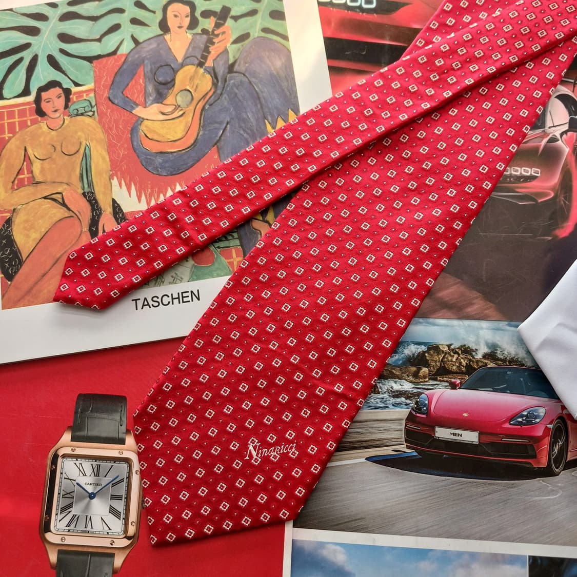 니나리치 실크 레드 패턴 넥타이 9.6cm A등급 A18641
 상품이미지3