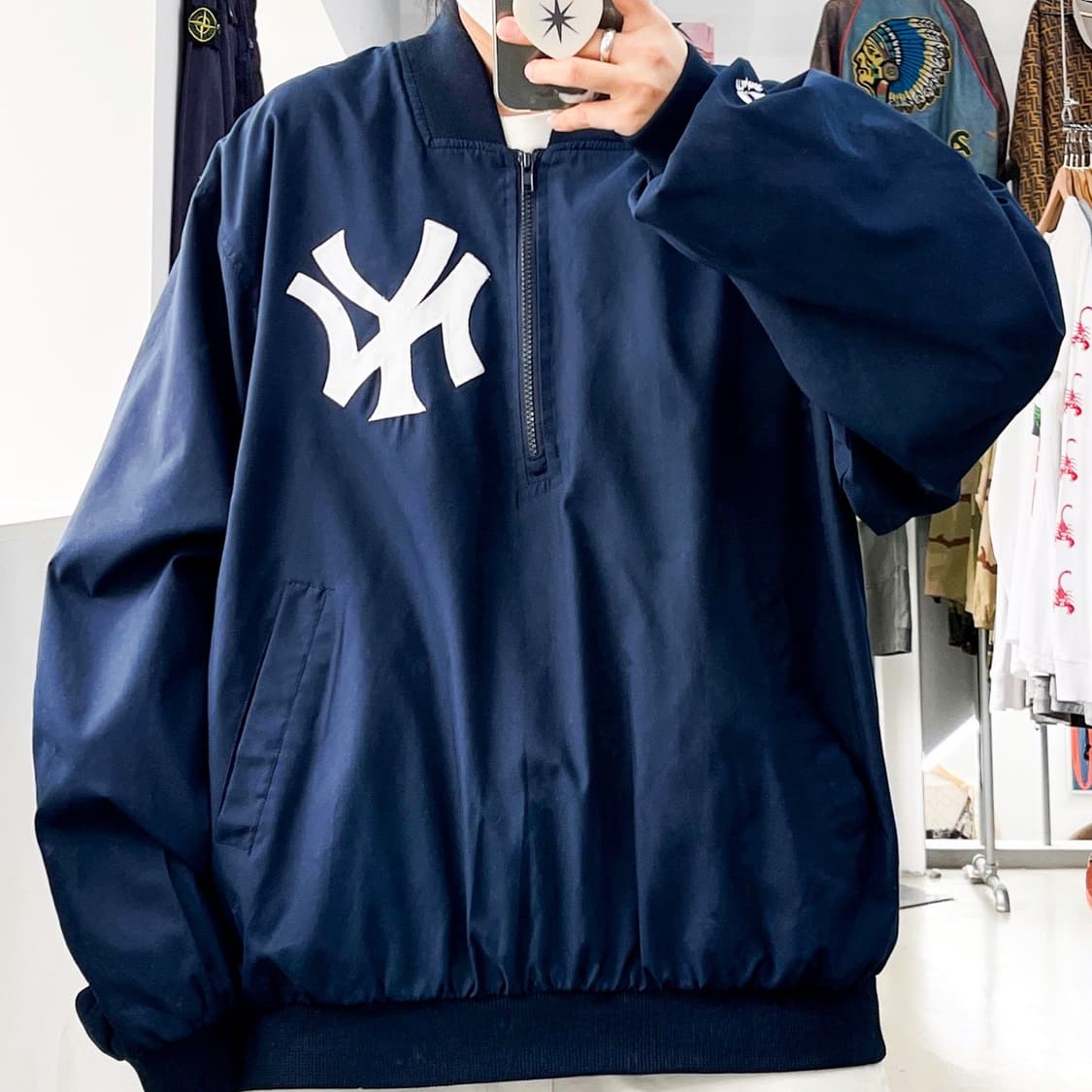 마제스틱 뉴욕 양키즈 NY로고 폴리쉘 하프집업 웜업 상품이미지1