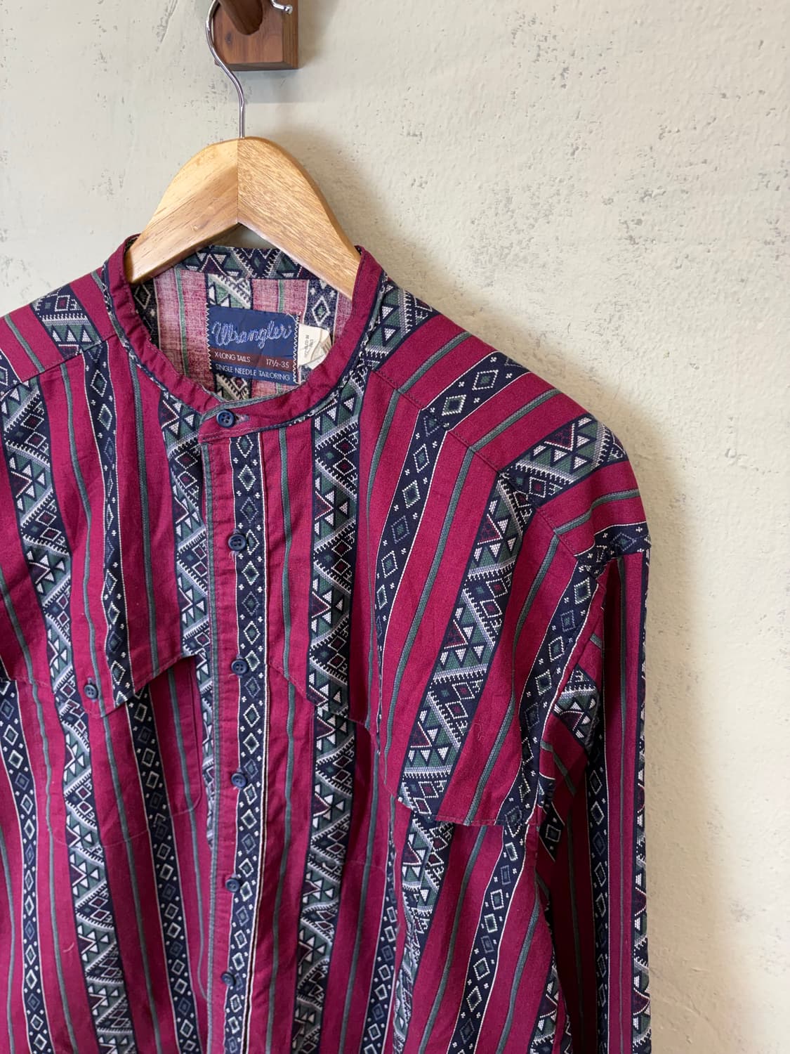 랭글러 90s 빈티지 논카라 패턴 포켓 셔츠 상품이미지4