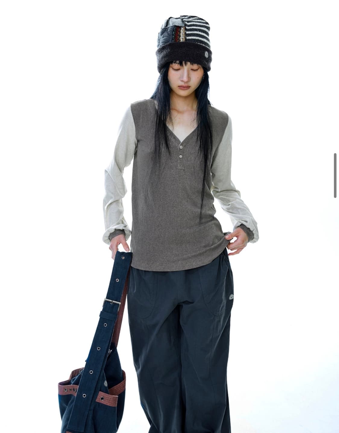 코이세이오 스너그 버튼 롱슬리브 브라운 상품이미지2