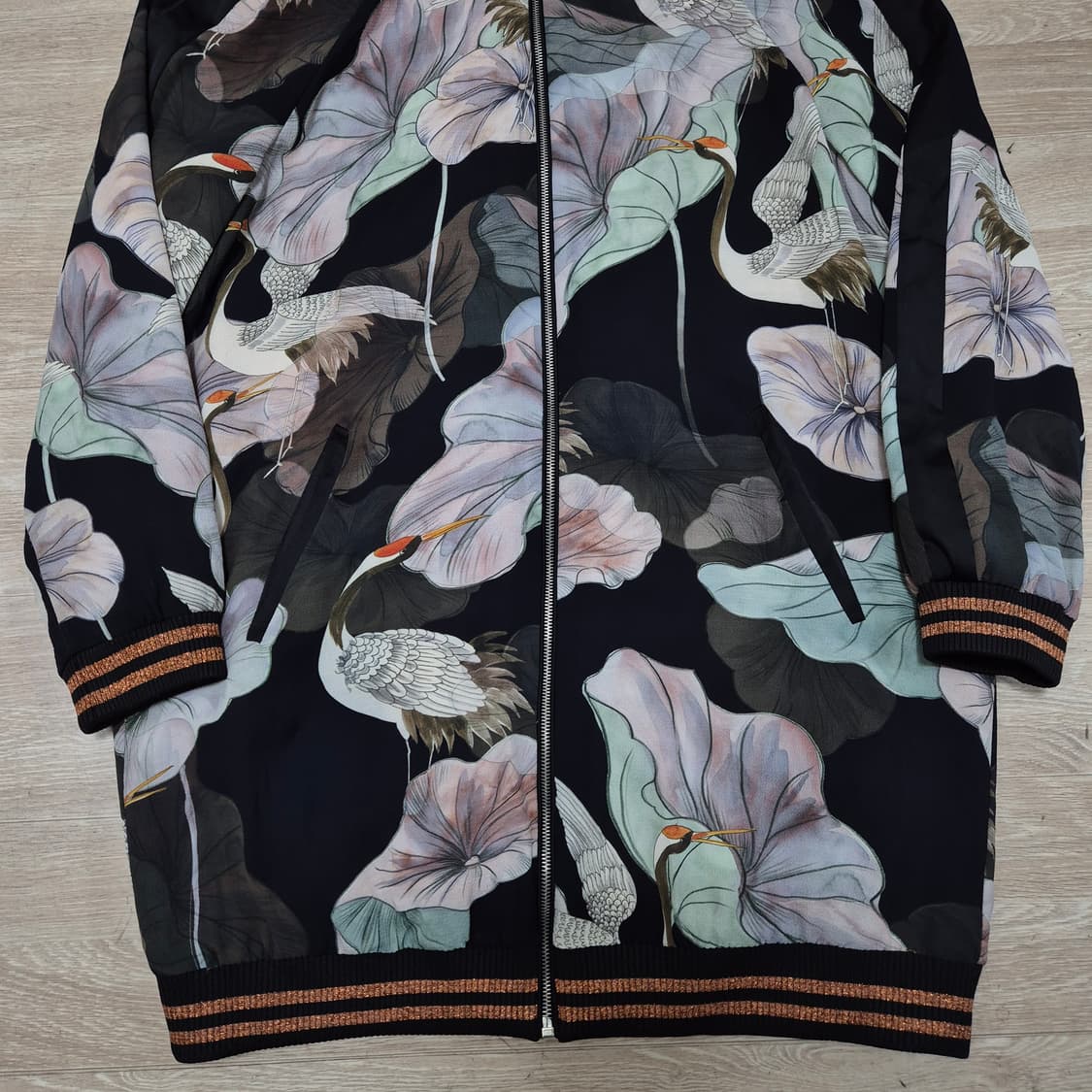 자라 플라워 프린팅 누빔 안감 롱 져지 집업 자켓 L-XL 상품이미지3