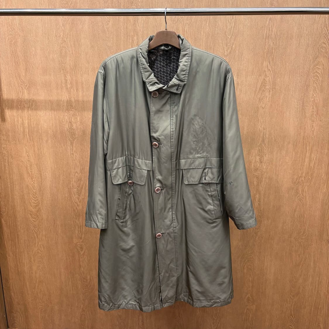 까르뱅 코트 싱글 브레스티드 스탠드 칼라 핸드 워머 디테일 카키 상품이미지2